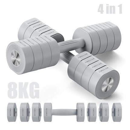 Haltères réglables 4-en-1 2 pièces 1–8 kg, acier et ABS, gris