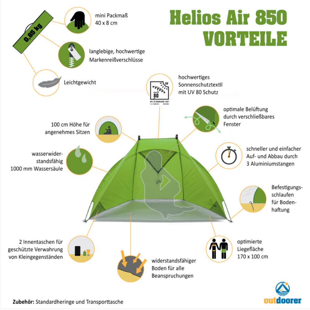 Strandmuschel Helios Air 850 Grün - Ultraleichtes Strandzelt 2/7