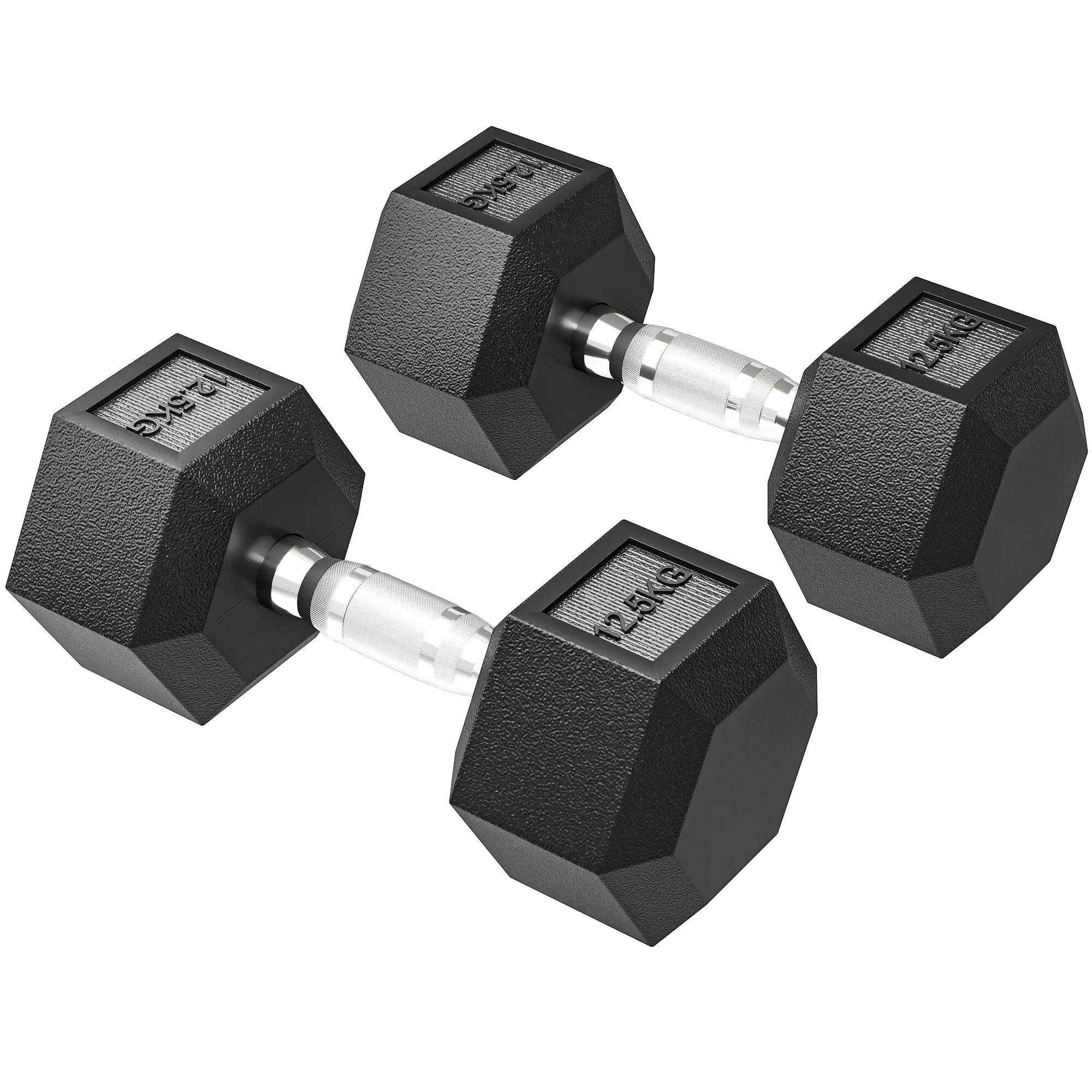 Lot de 2 haltères hexagonales 12,5 Kg fonte caoutchouté 5/5