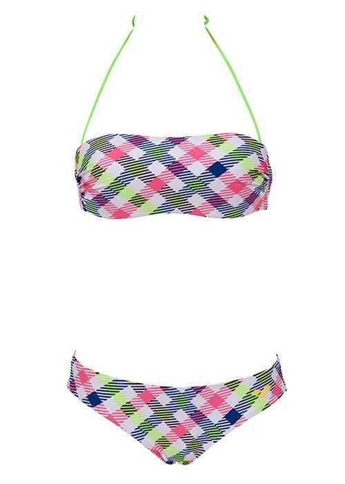 Arena Bandeau-Bikini Checks Weiß/Elektrogrün Größe UK 40 2/5