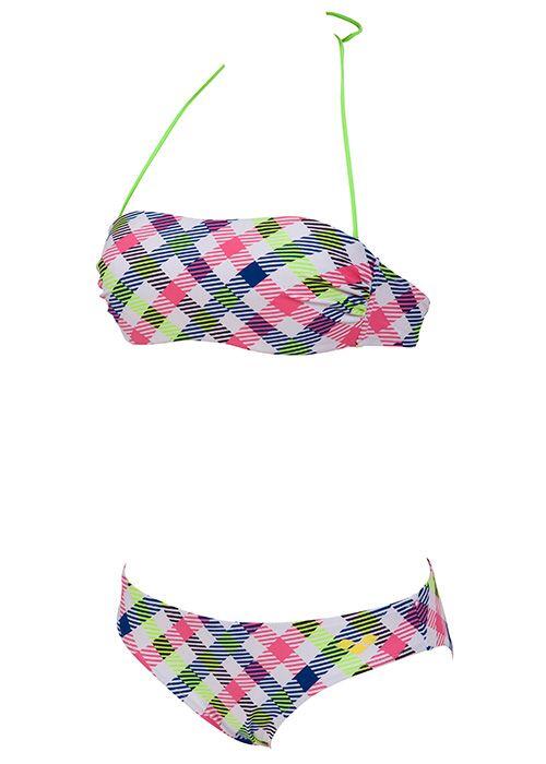 Arena Bandeau-Bikini Checks Weiß/Elektrogrün Größe UK 40 5/5