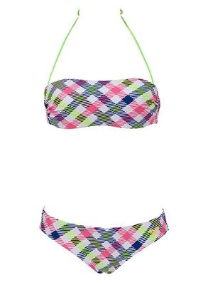 Arena bandeau bikini checks wit/elektrisch groen maat uk 40