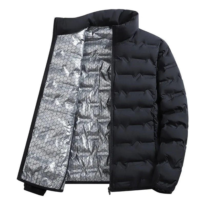 Men Fleece-Lined with Collar Coat for Winter (Black-L)