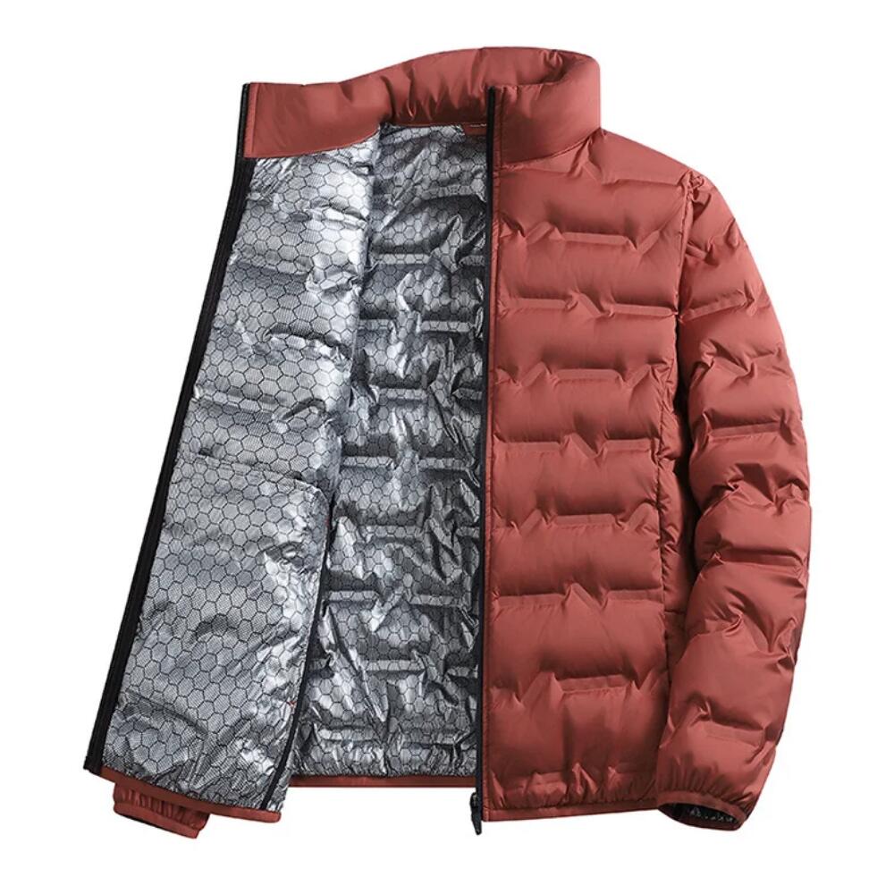 Men Fleece-Lined with Collar Coat for Winter (Red-L)