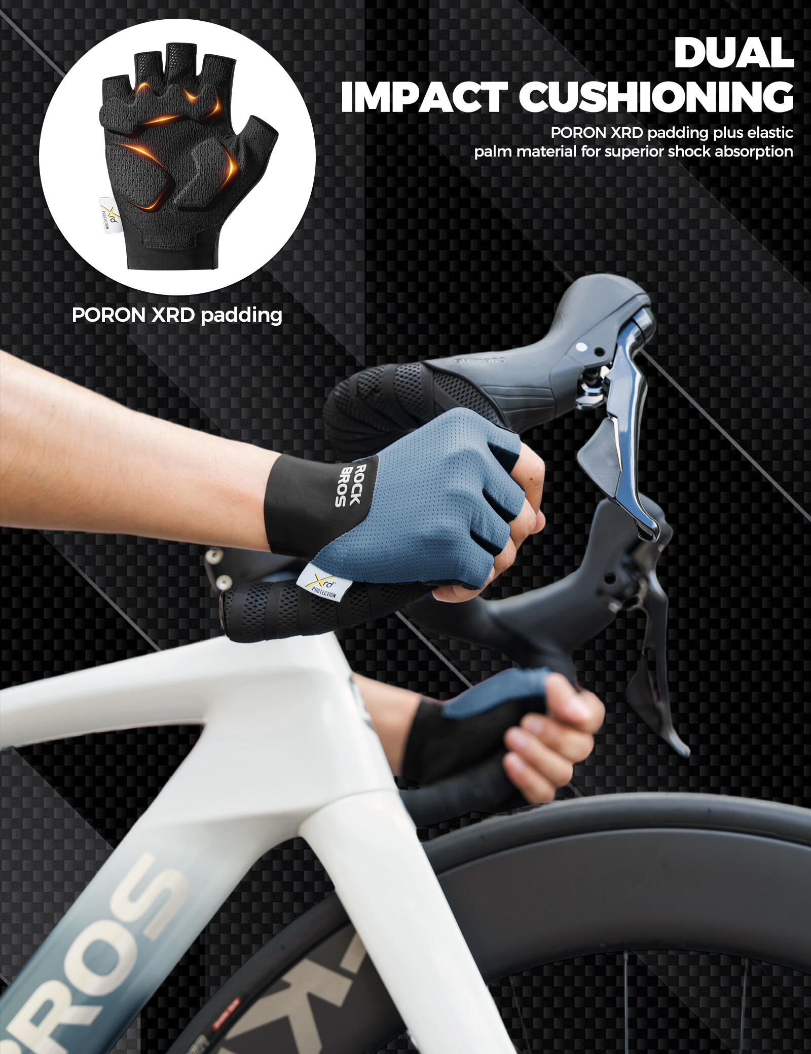 ROCKBROS Halbfinger Fahrradhandschuhe mit PORON XRD Polster 3/7