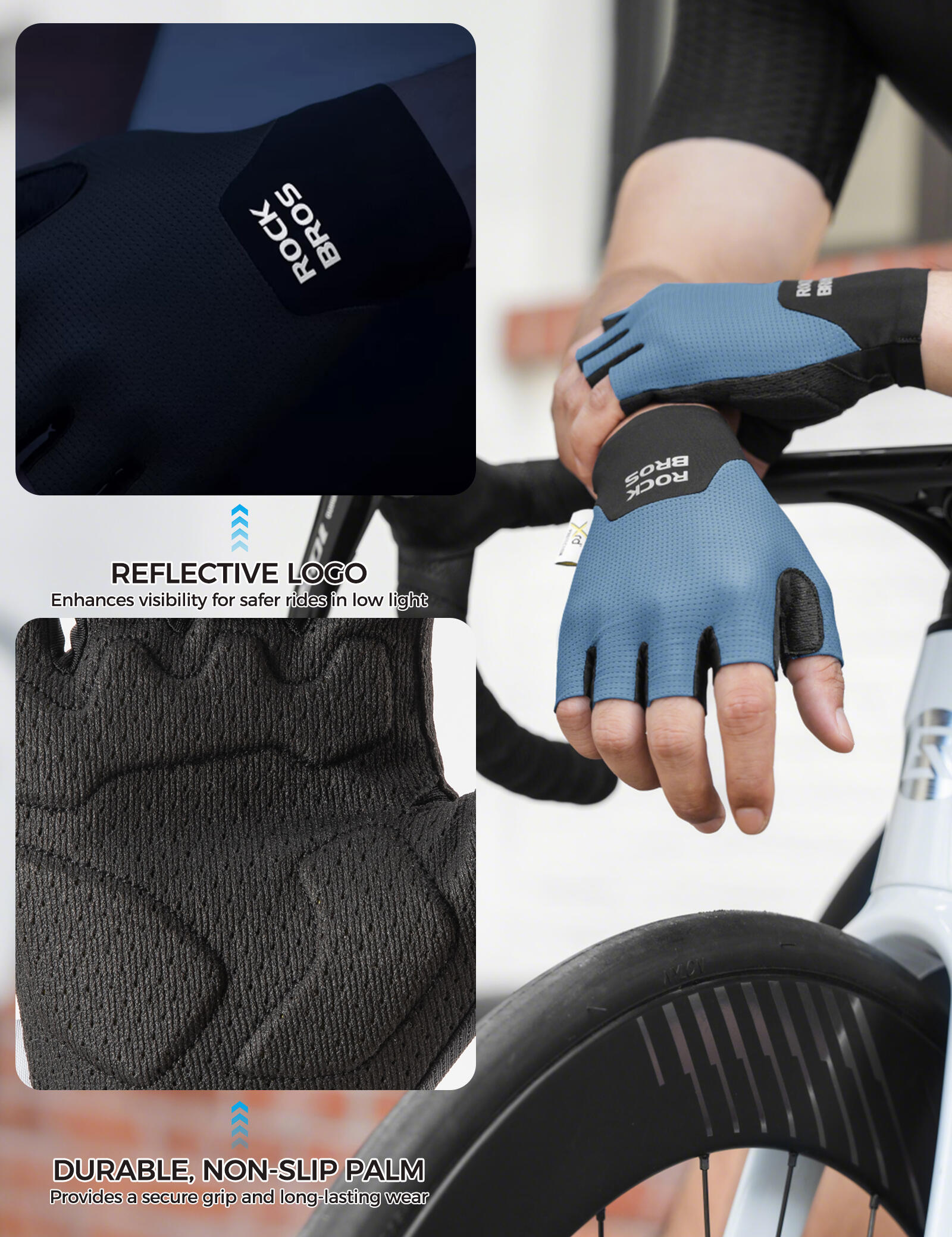 ROCKBROS Halbfinger Fahrradhandschuhe mit PORON XRD Polster 7/7