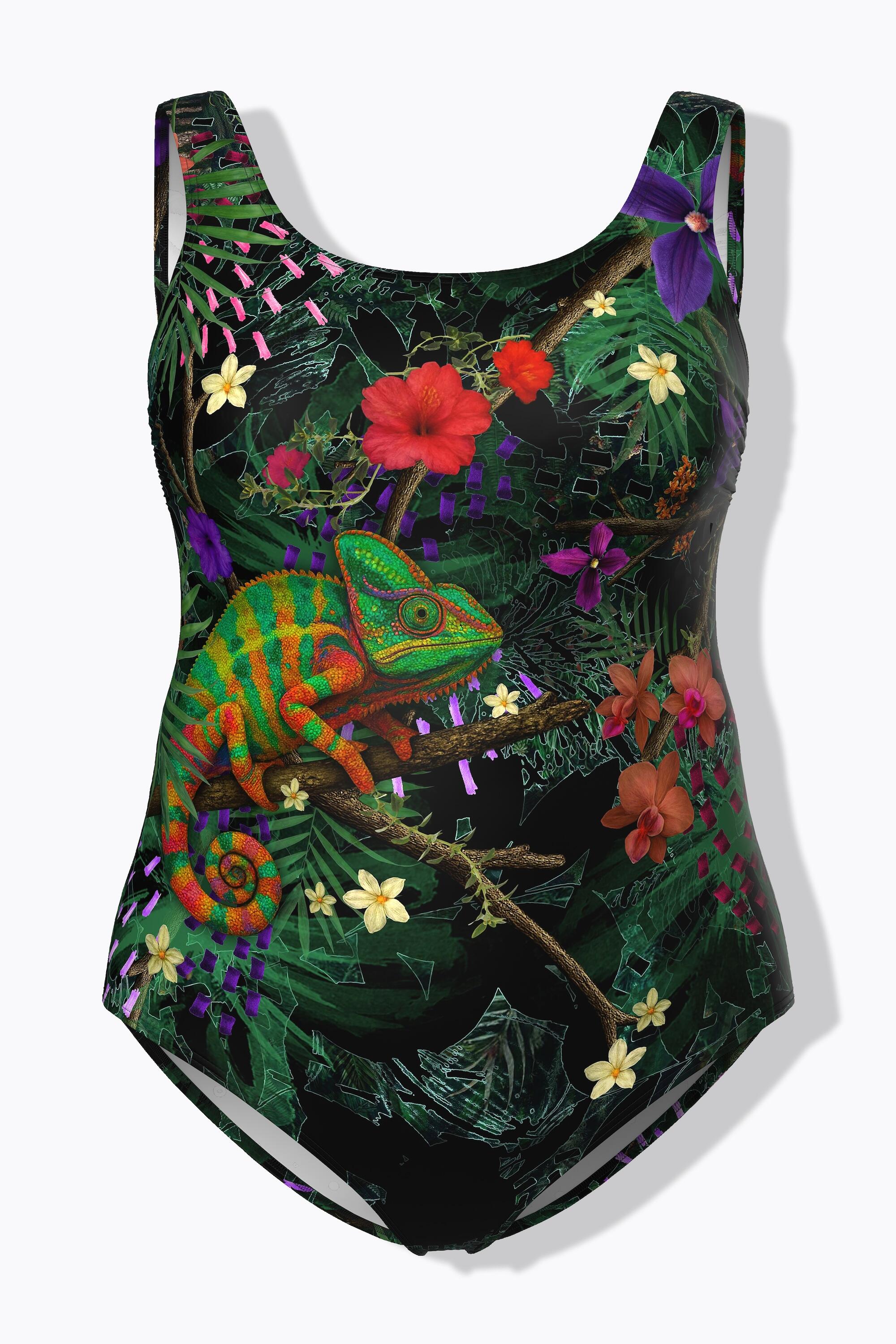 Femme Maillot de bain sans bonnets souples motif caméléon décolleté rond 7/7