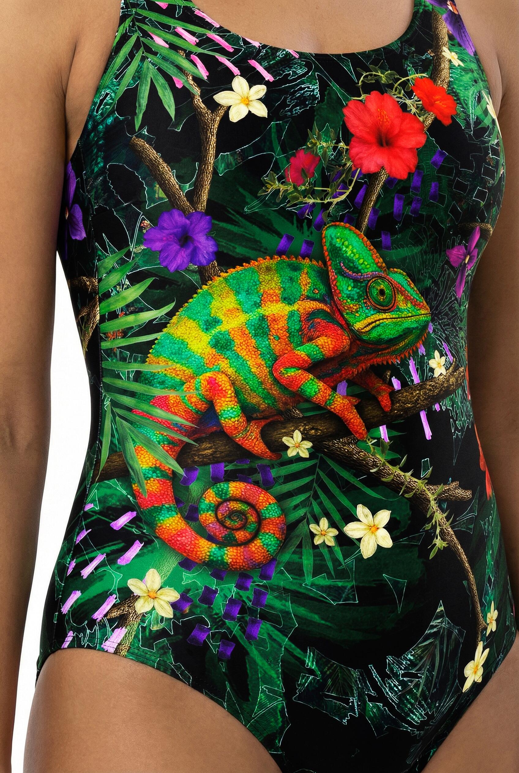 Femme Maillot de bain sans bonnets souples motif caméléon décolleté rond 4/7