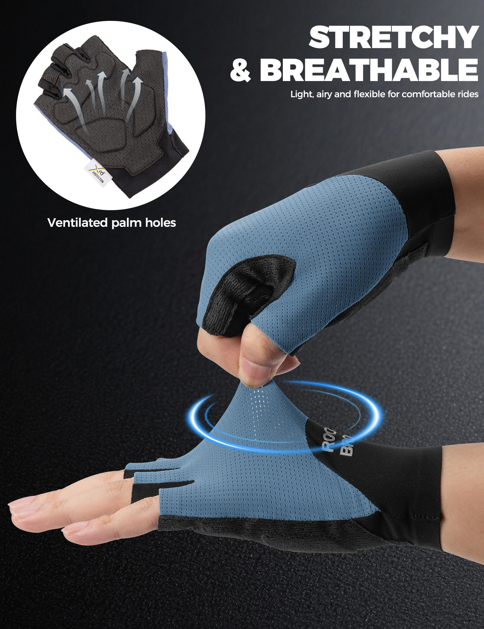 ROCKBROS Halbfinger Fahrradhandschuhe mit PORON XRD Polster 4/7