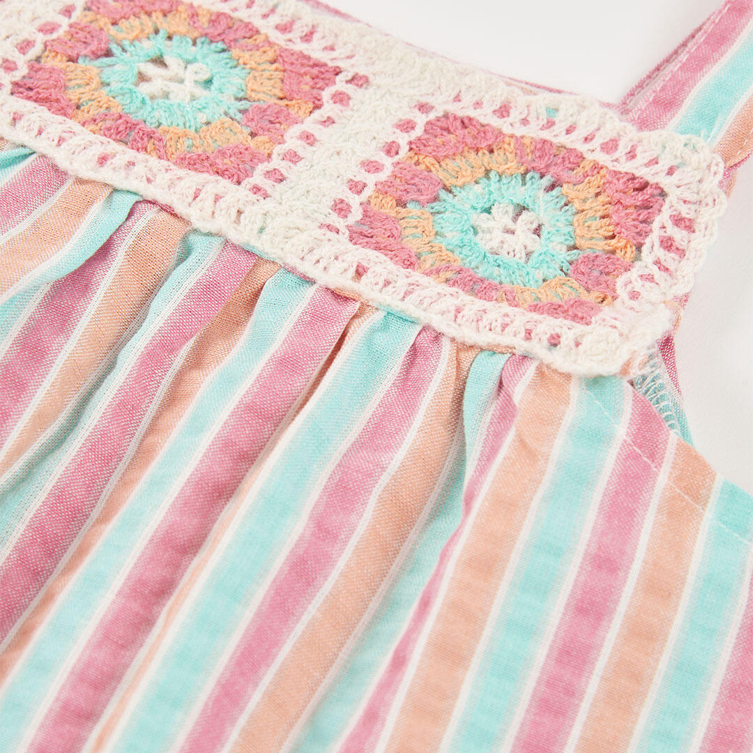 Vestido popelín algodón diseño rayas para niña 3/4