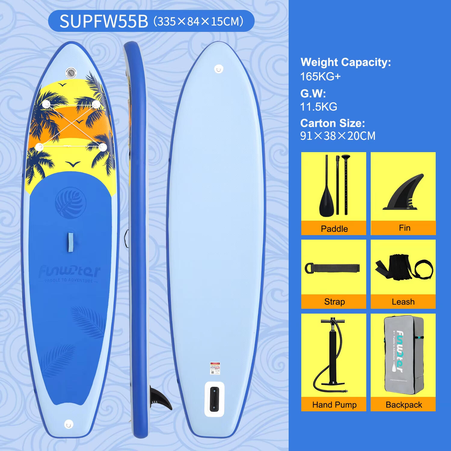 SUP Board Wide Stable Max 180kg 335x83x15cm SUPFW55B 6/7