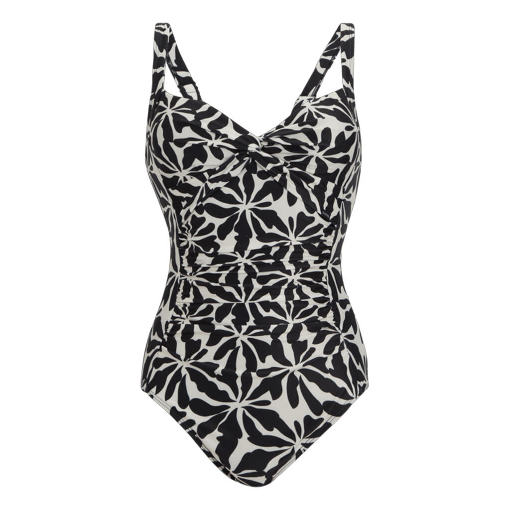 Womens/Ladies Sakari Abstract Floral Tummy Control One Piece Swimsuit (Beige)