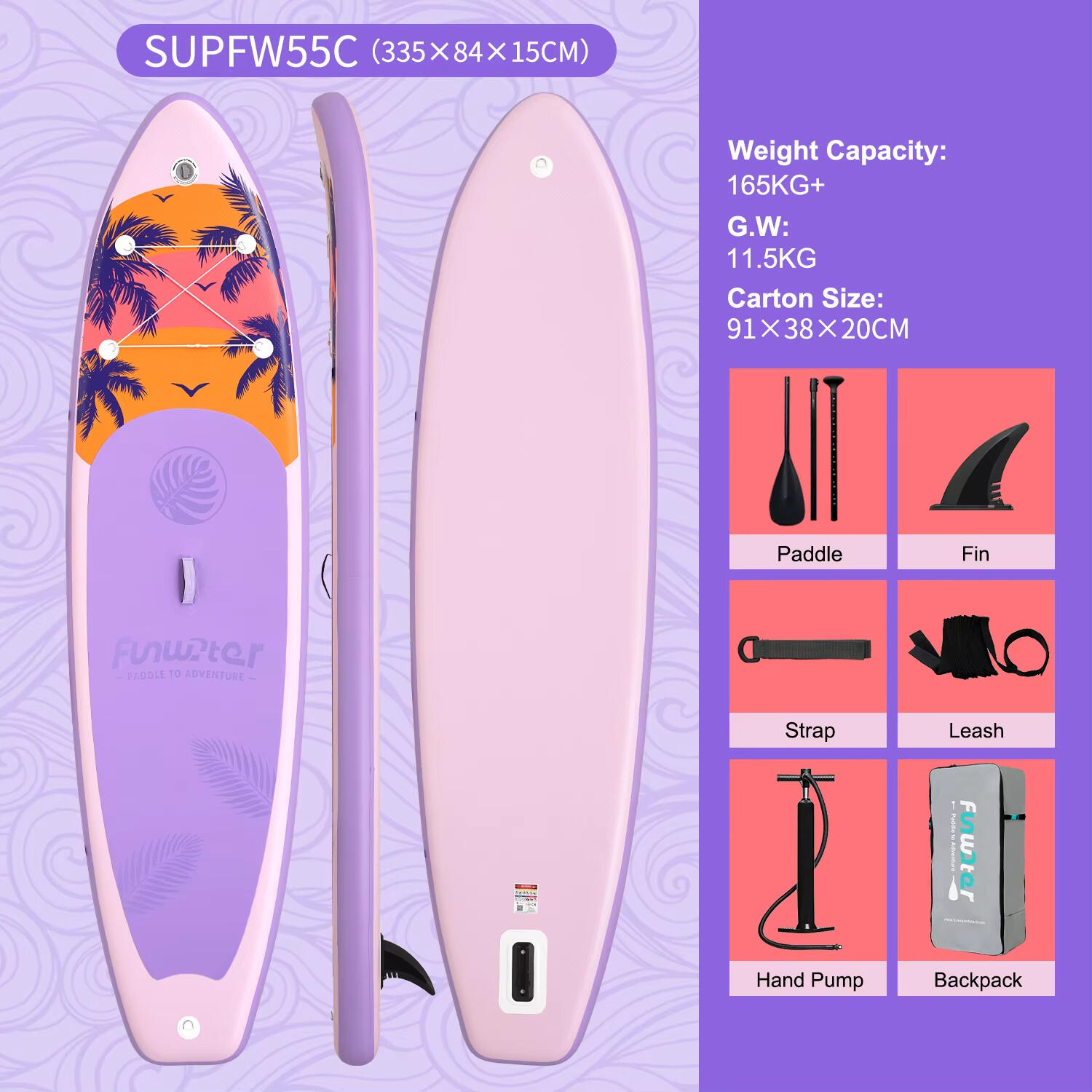 SUP Board Wide Stable Max 180kg 335x83x15cm SUPFW55C 3/7