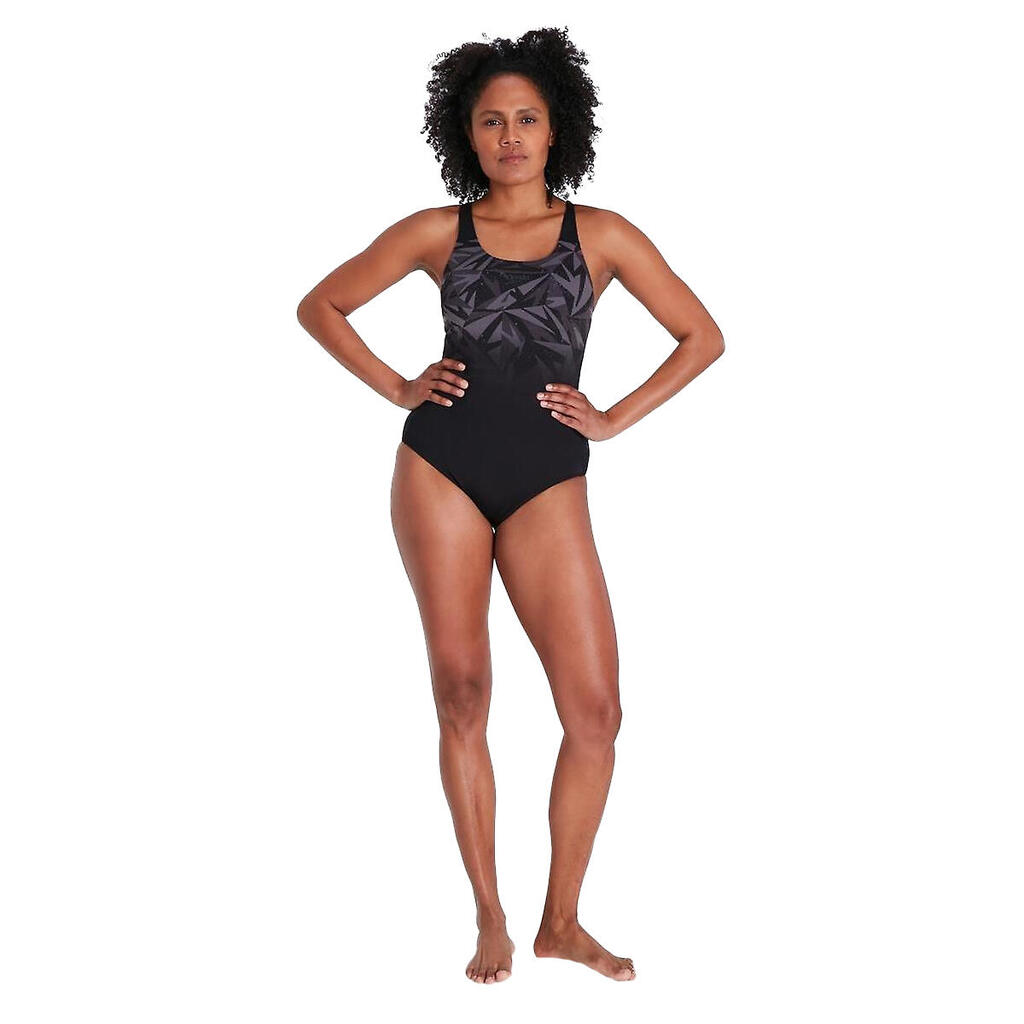Womens/Ladies Hyperboom Placement Muscleback One Piece Swimsuit (Black/ Grey)