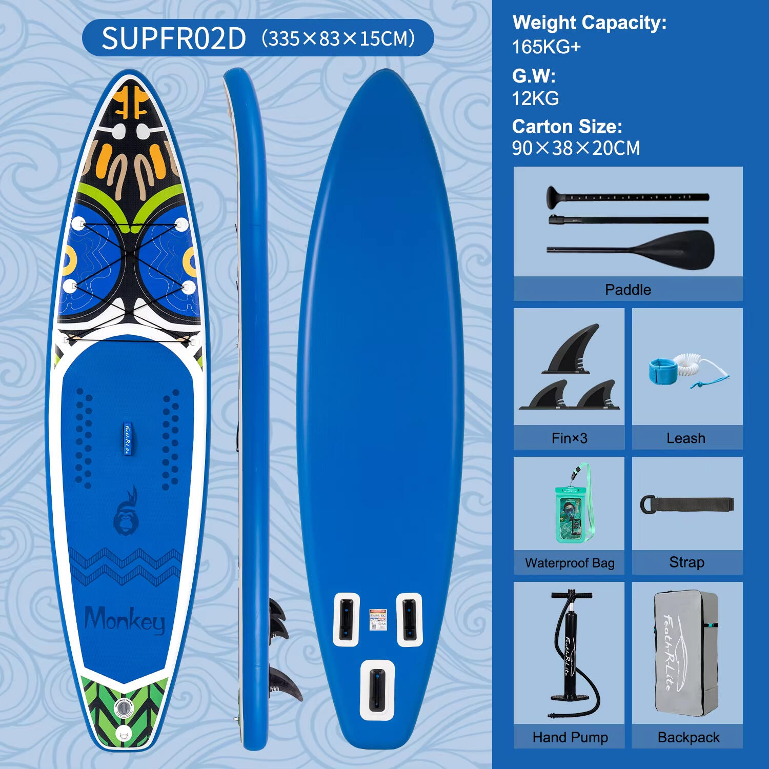 SUP Board Wide Stable Max 180kg 335x82x15cm SUPFR02D 3/6