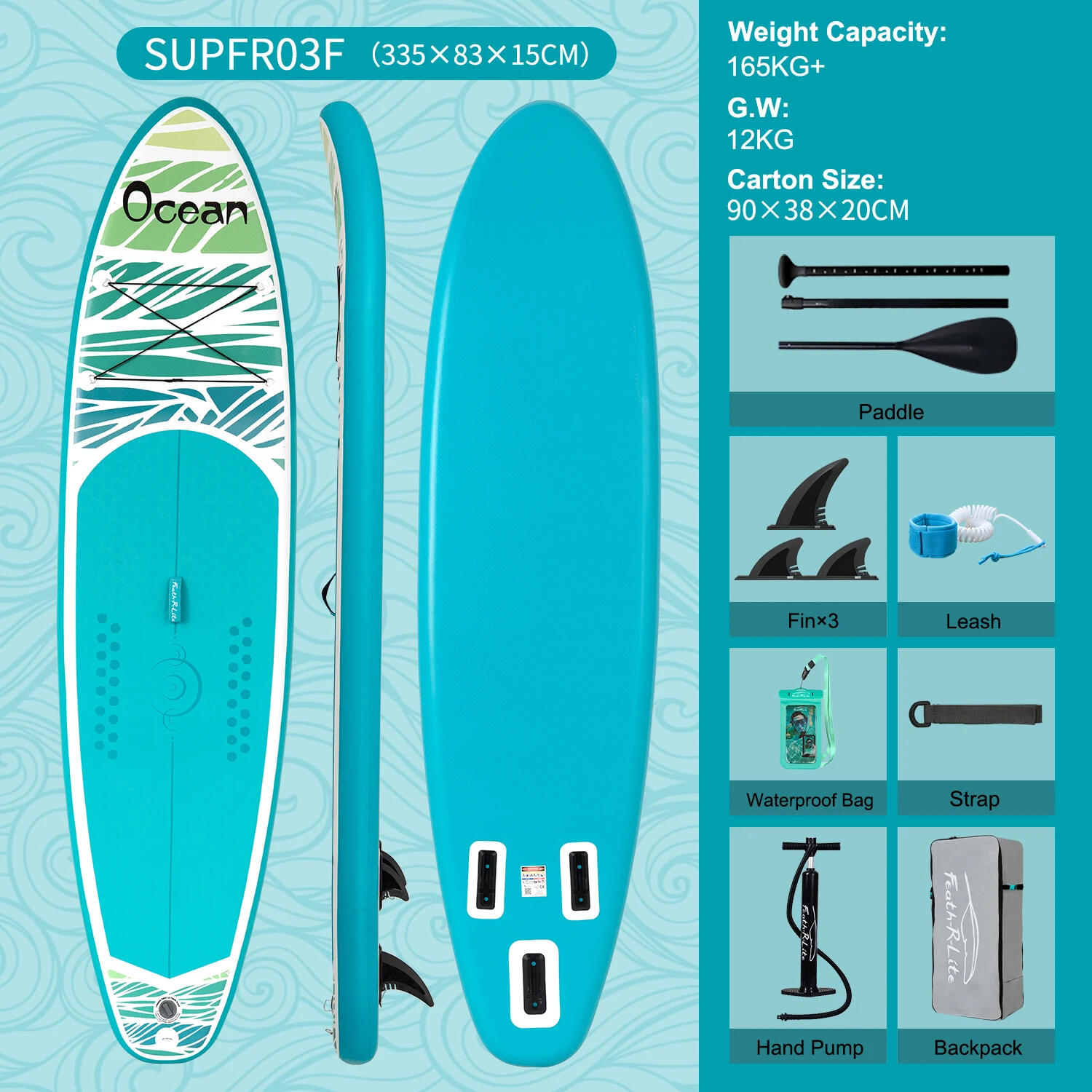 SUP Board Wide Stable Max 180kg 335x82x15cm SUPFR03F 3/5