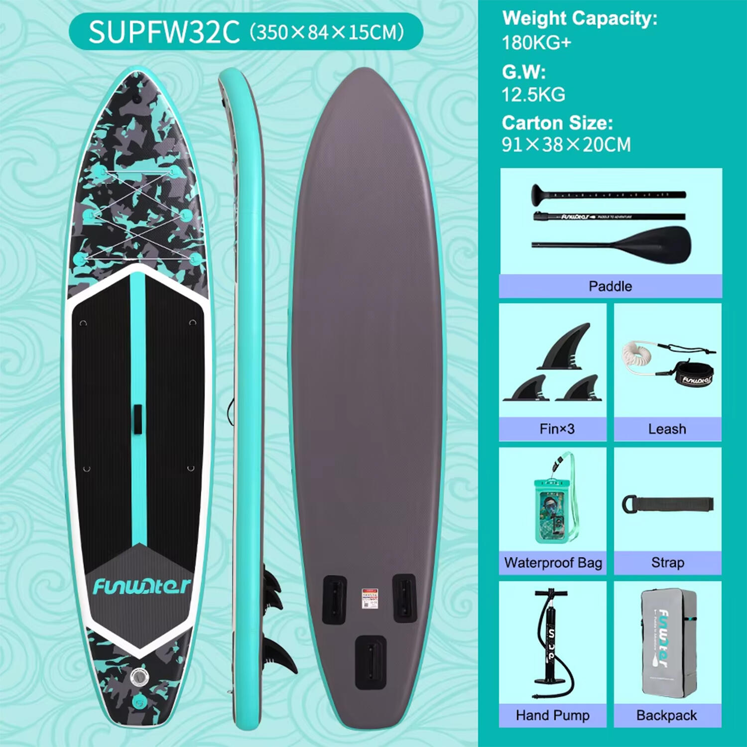 SUP Board Wide Stable Max 180kg 350x83x15cm SUPFW32C 3/6