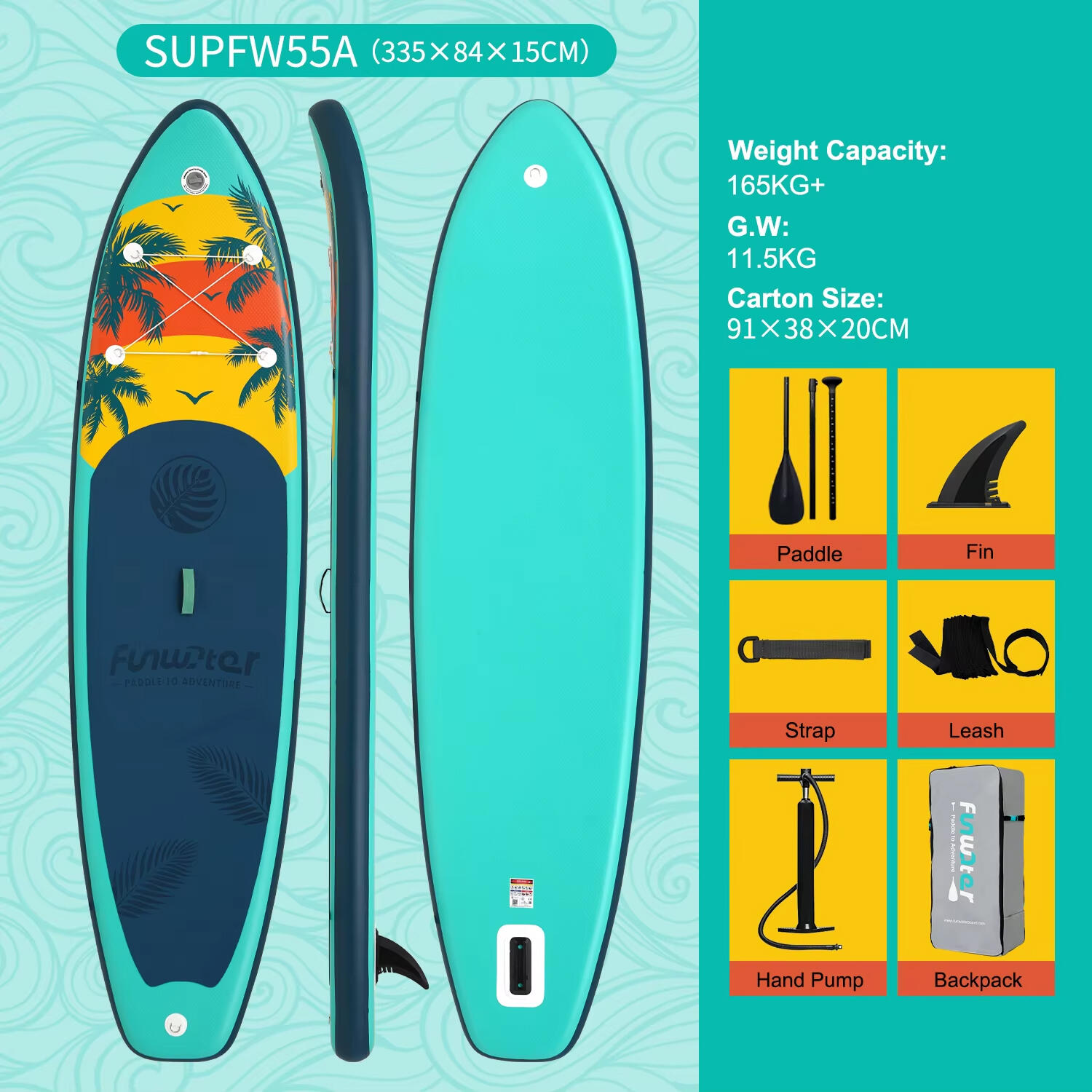 SUP Board Wide Stable Max 180kg 335x83x15cm SUPFW55A 3/6
