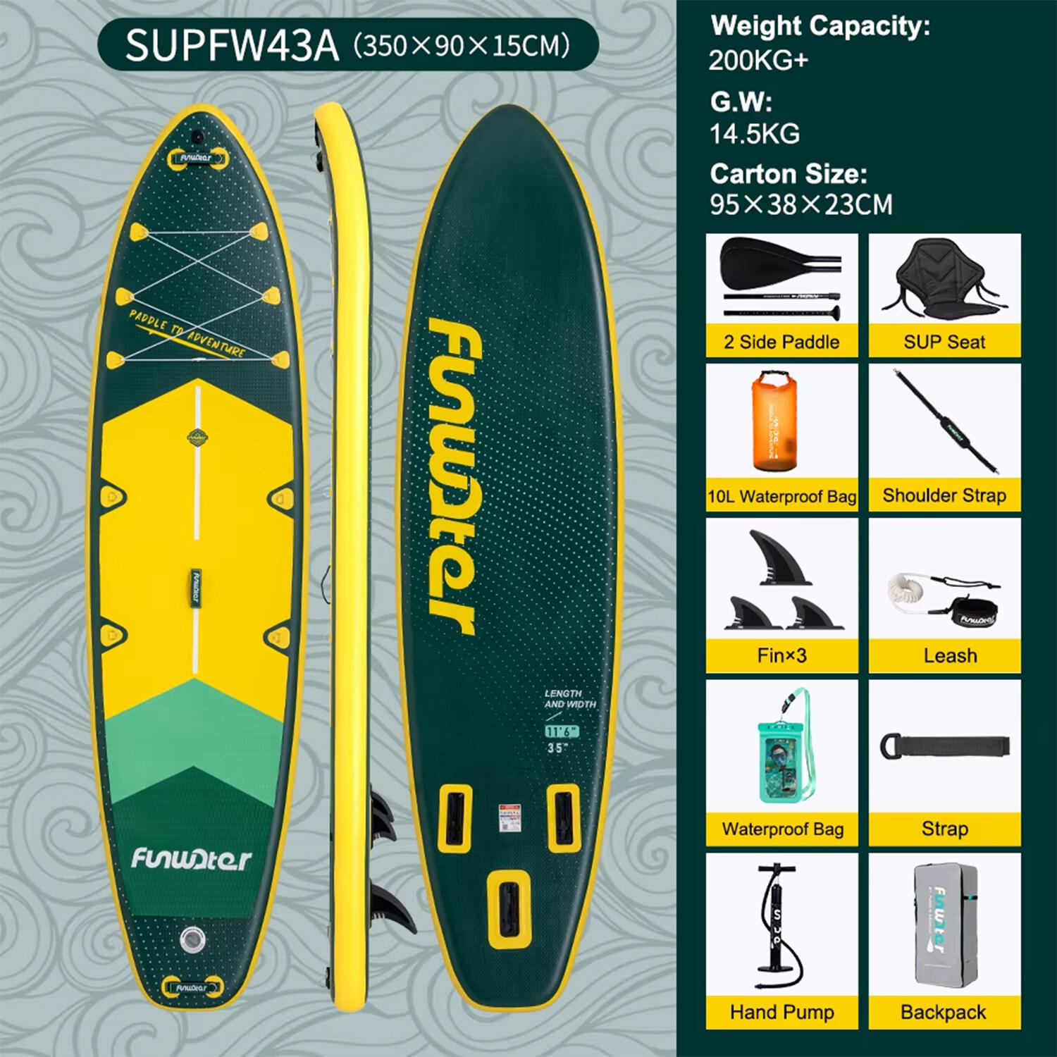 SUP Board Wide Stable Max 180kg 350x89x15cm SUPFW43A 4/6