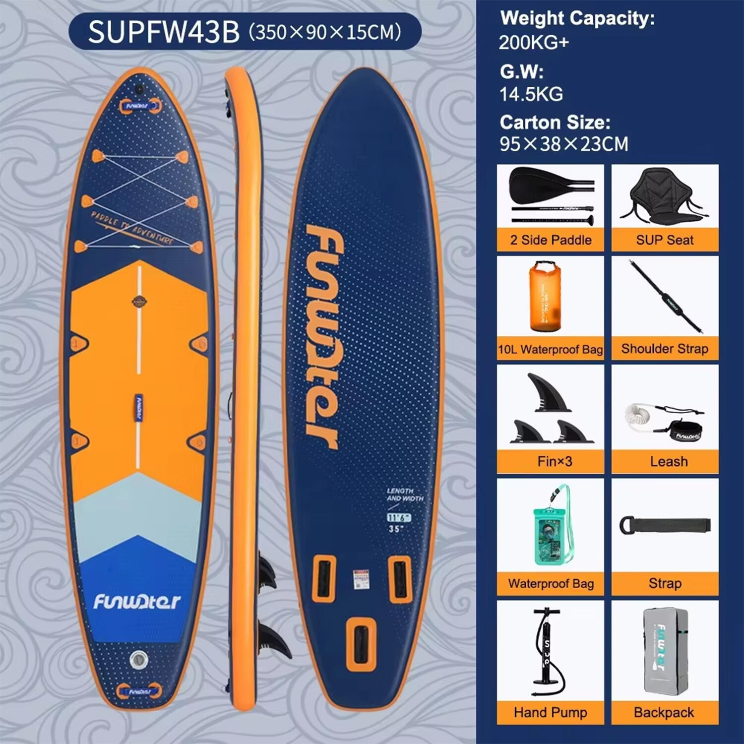 SUP Board Wide Stable Max 180kg 350x89x15cm SUPFW43B 5/7