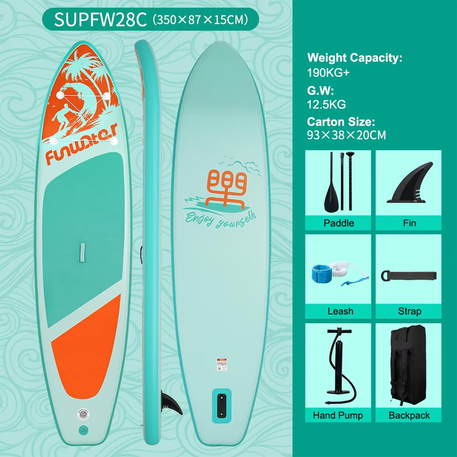 SUP Board Wide Stable Max 180kg 350x86x15cm SUPFW28C 4/7