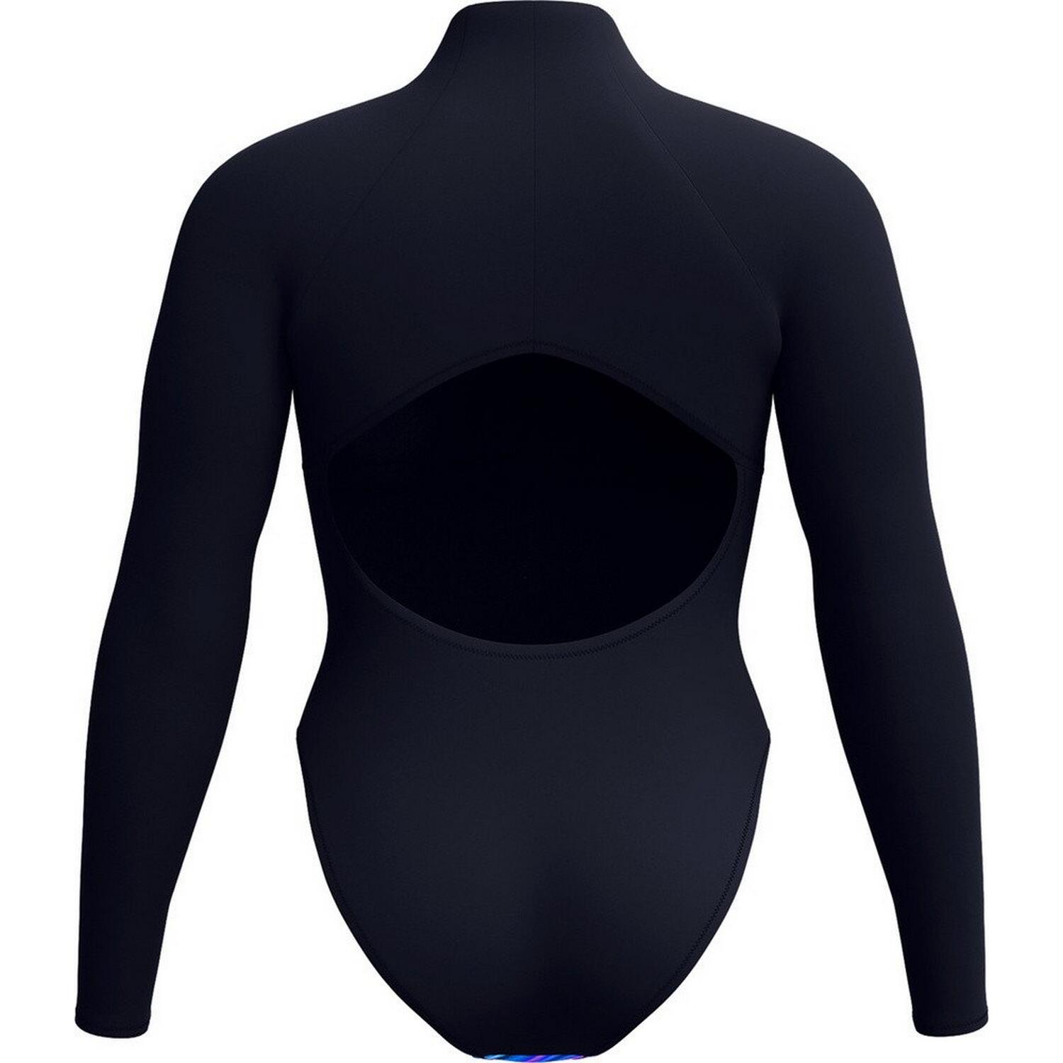 Maillot De Bain 1 Pièce Manches Longues Femme (Bleu / Noir) 2/4