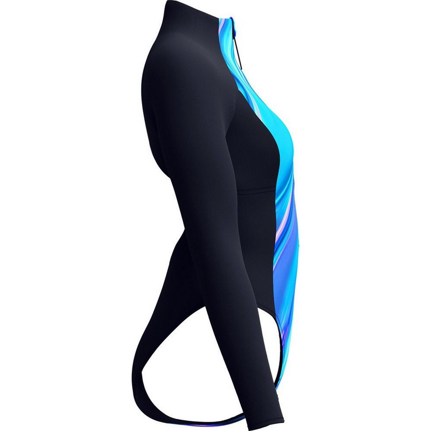Maillot De Bain 1 Pièce Manches Longues Femme (Bleu / Noir) 4/4