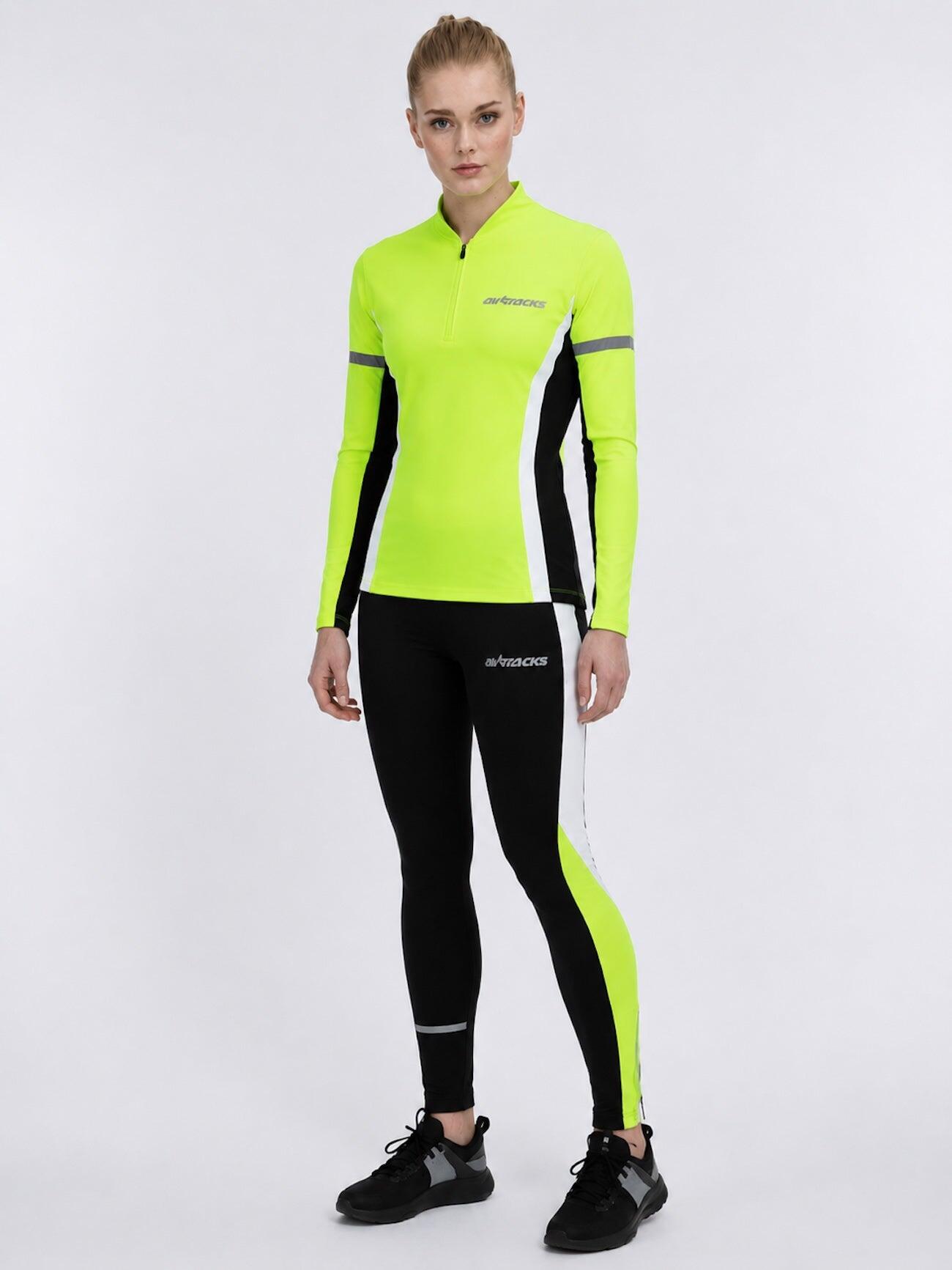 Damen Winter Thermal Laufhose Tight Lang Schwarz Neon