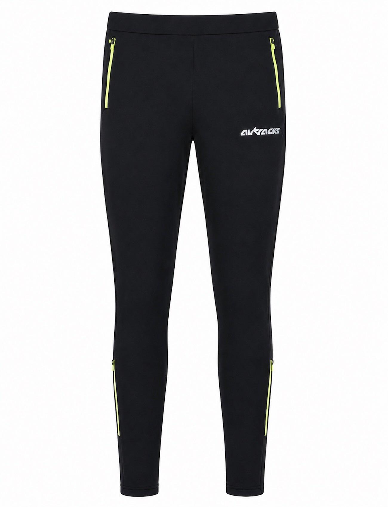 Herren Winter Thermal Laufhose Lang Pro Team Schwarz-Neon 1/4