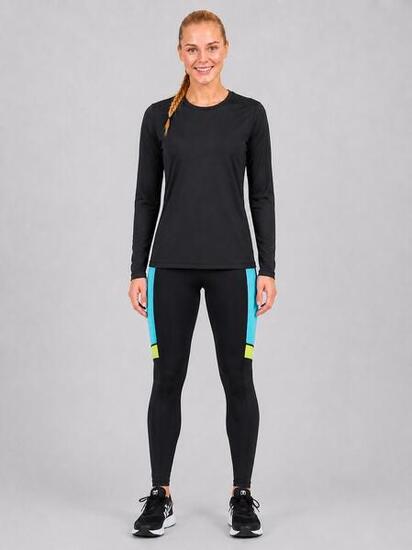 Damen Fitnesshose - Laufhose Lang Schwarz Neon Red Decoct