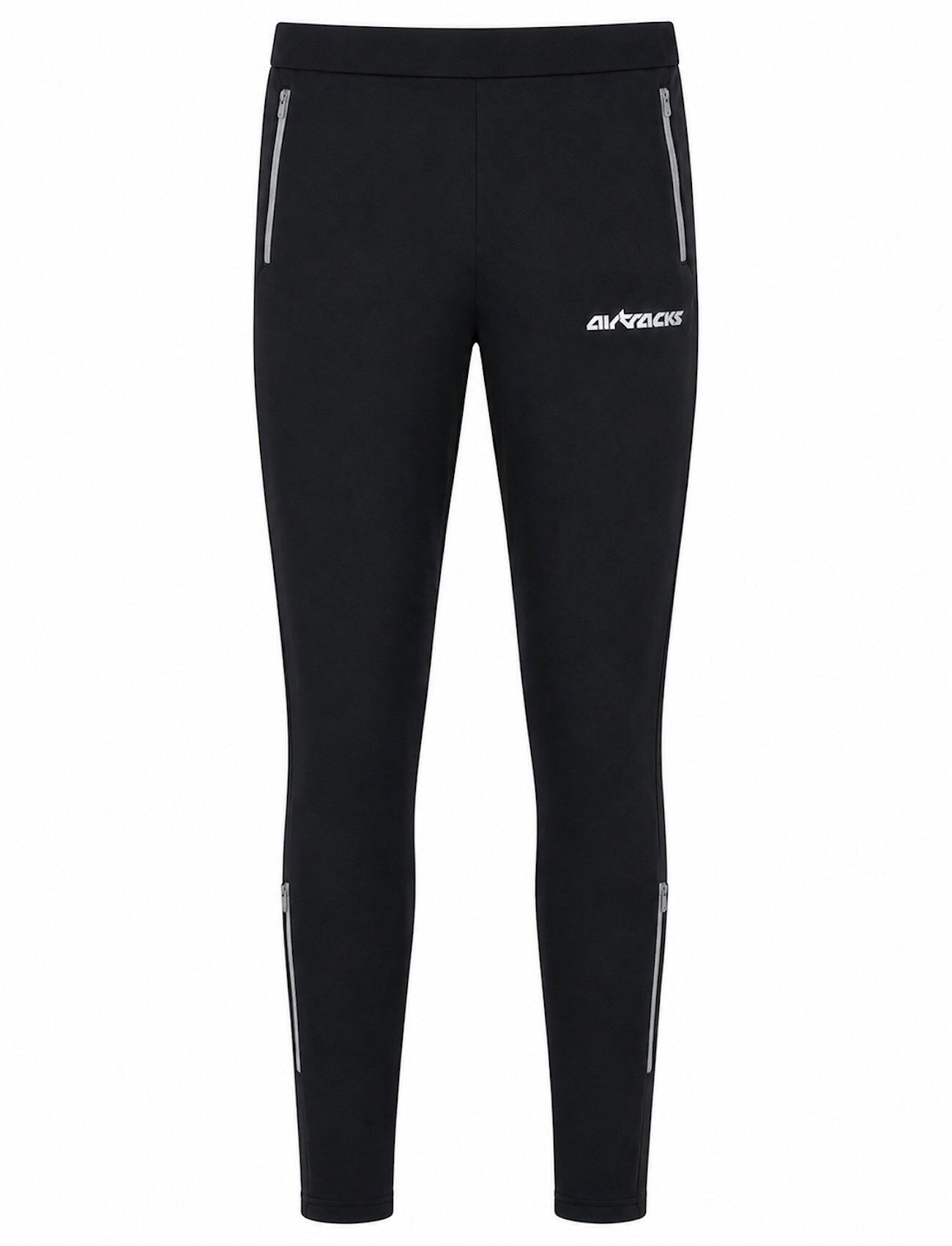 Herren Winter Thermal Laufhose Lang Pro Team Schwarz Silber 1/4