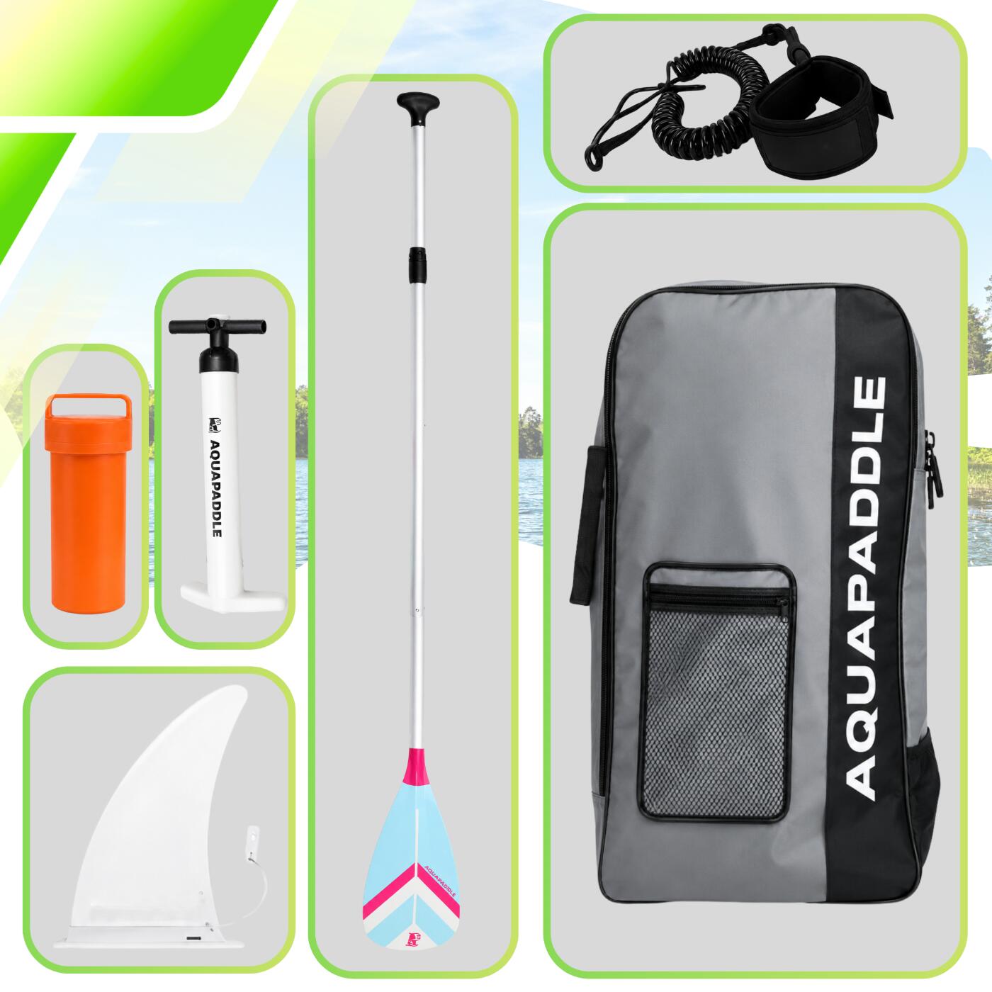 Deska SUP AquaPaddle 355x82x15 cm wiosło pompka zestaw plecak 200 kg 5/7