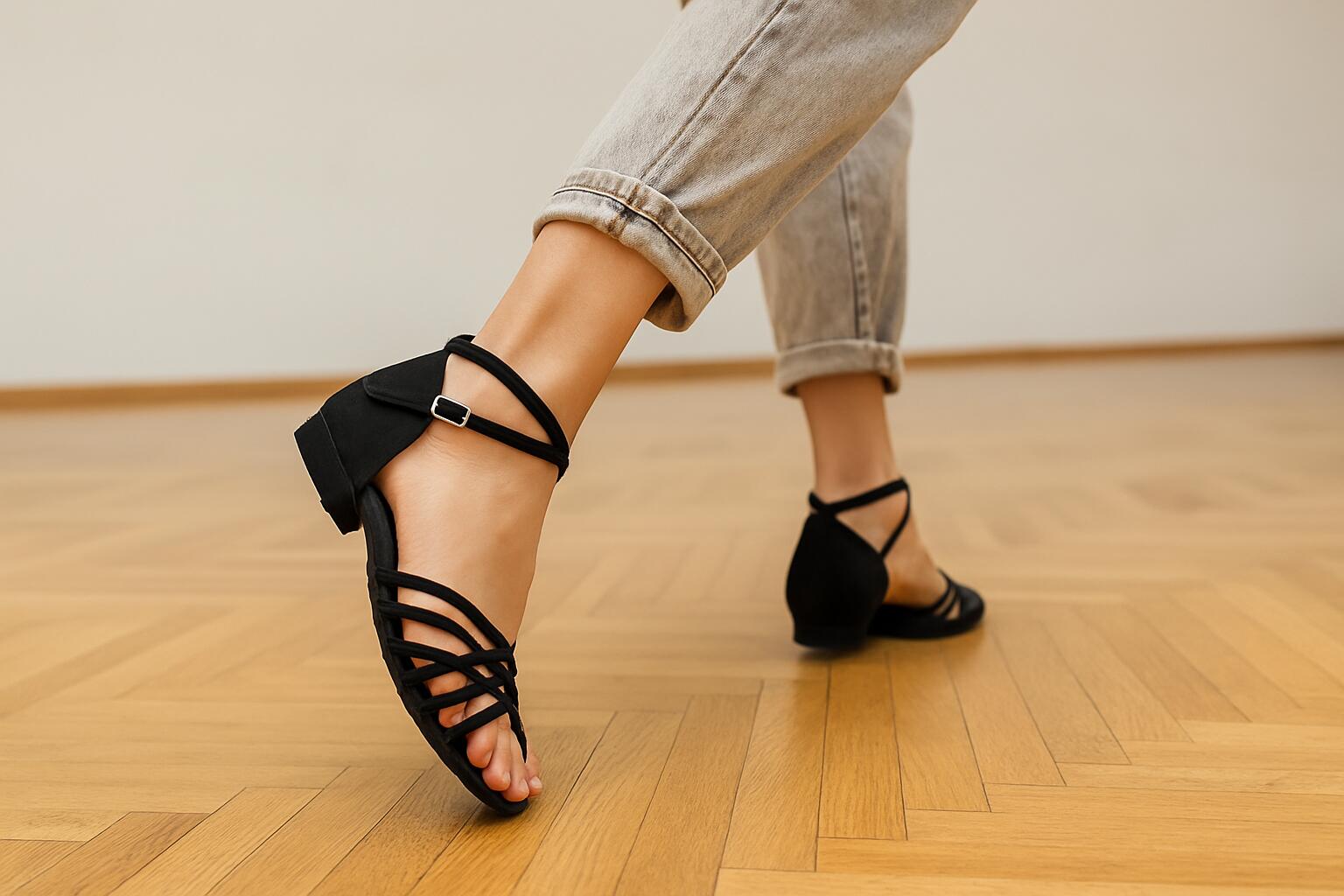 Chaussures de danse DQ02 Dancing Queens daim noir semelle plate 6/7