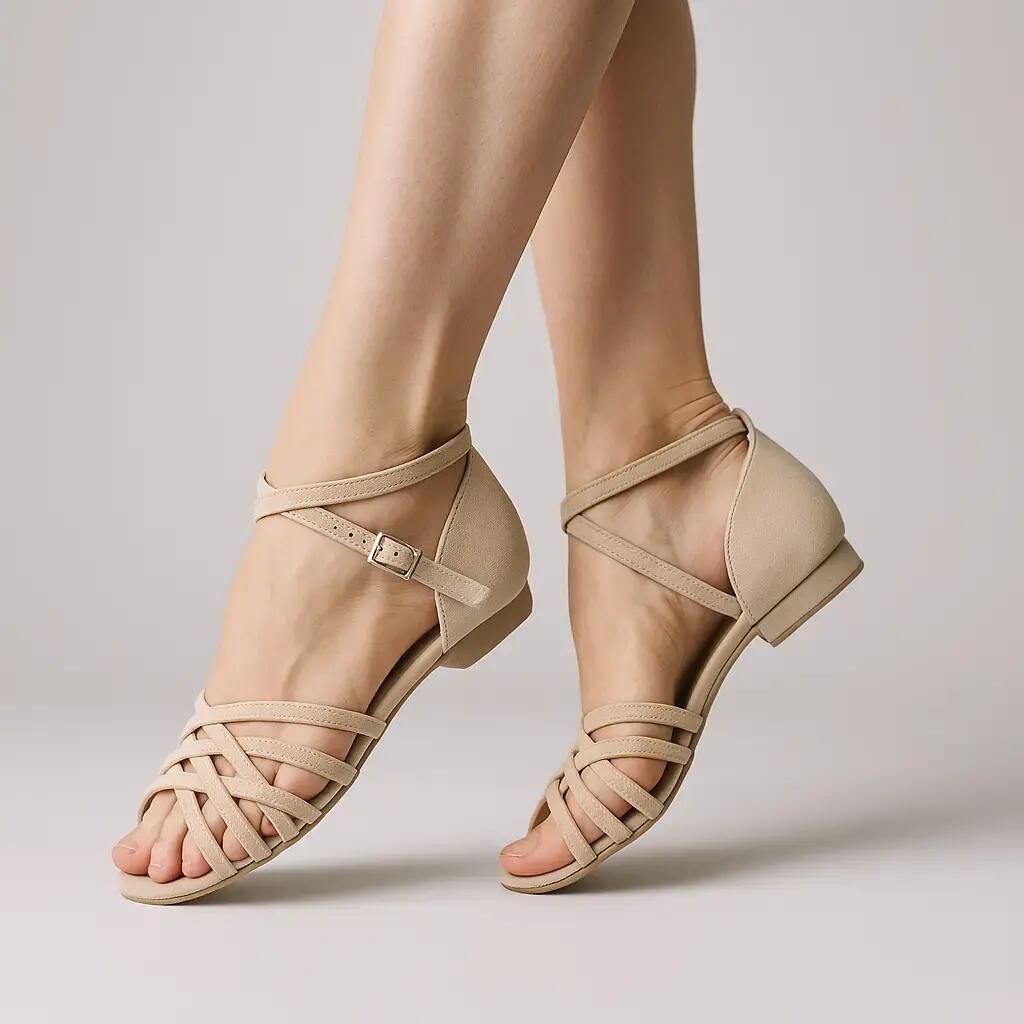 Chaussures de danse DQ02 en daim beige plates — semelle daim ou caoutchouc 6/7