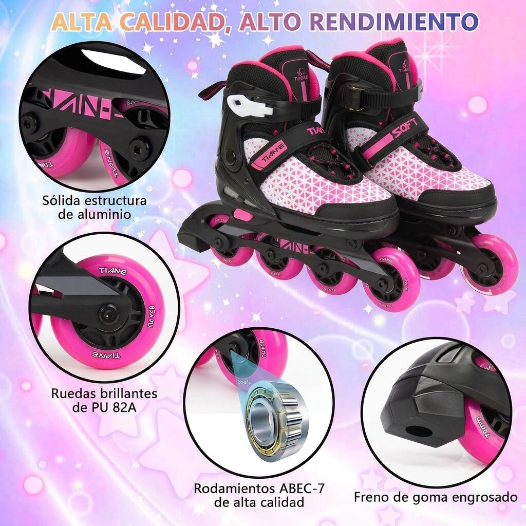 Patines Línea Niños y Adolescentes Ruedas Luminosas Color Rosa 3/7