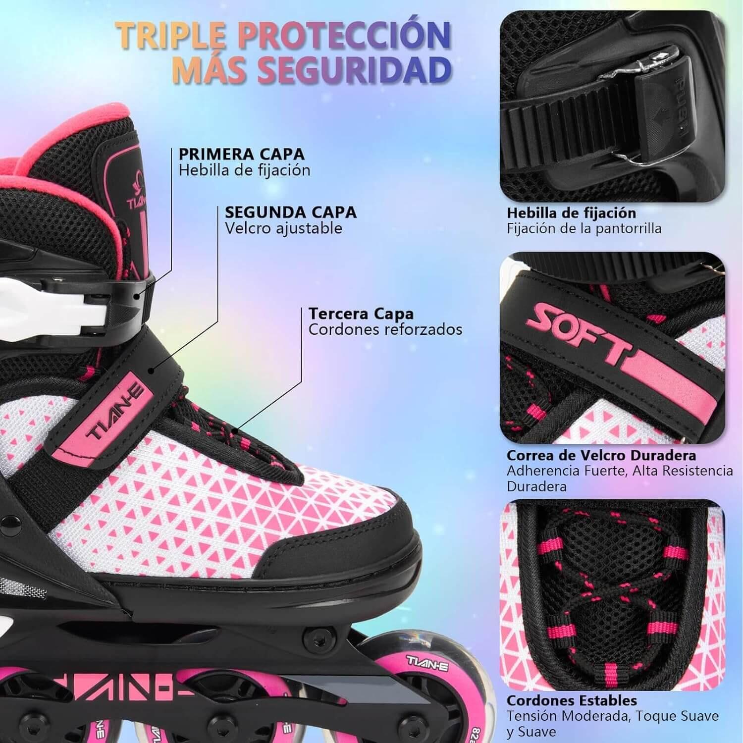 Patines Línea Niños y Adolescentes Ruedas Luminosas Color Rosa 2/7