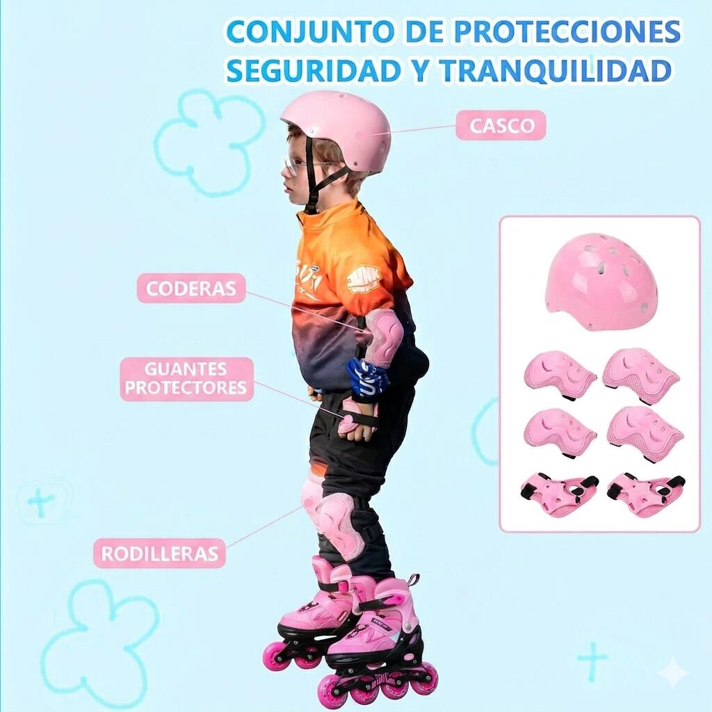 Patines Línea Niños y Adolescentes Ruedas Luminosas Color Rosa 5/7