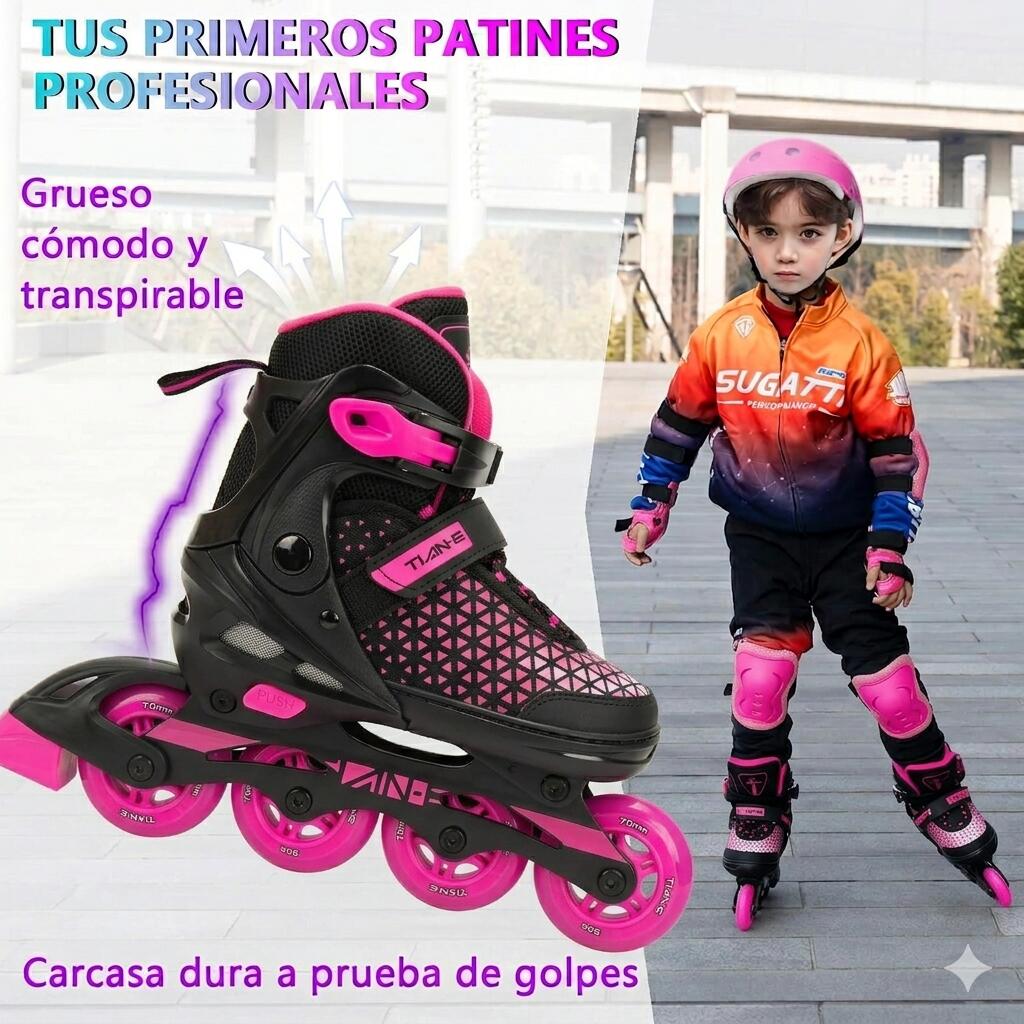 Patines Línea Niños y Adolescentes Ruedas Luminosas Color Rosa 4/7
