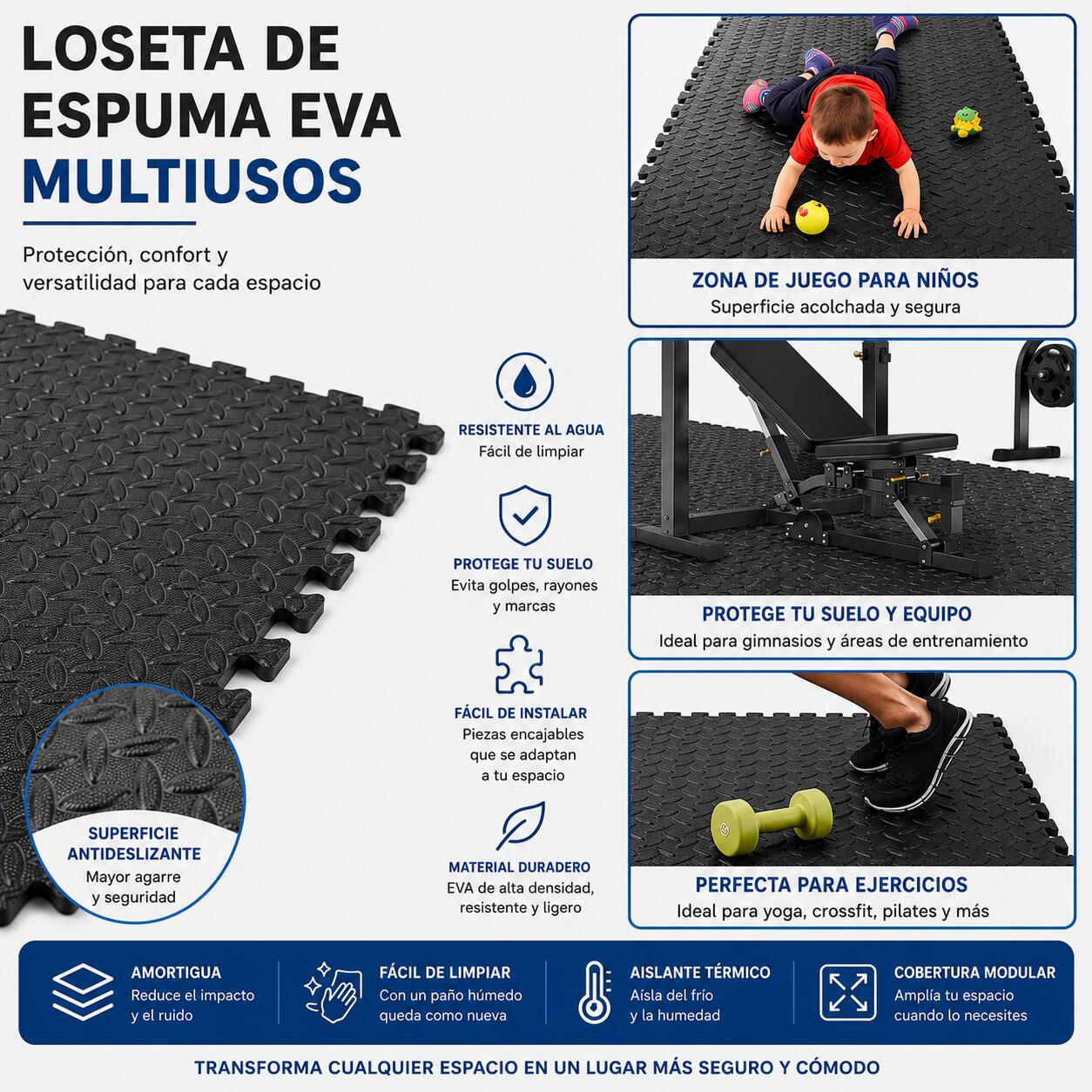 24 unidades Suelo Puzzle Fitness Goma 12 mm Grosor 3/5