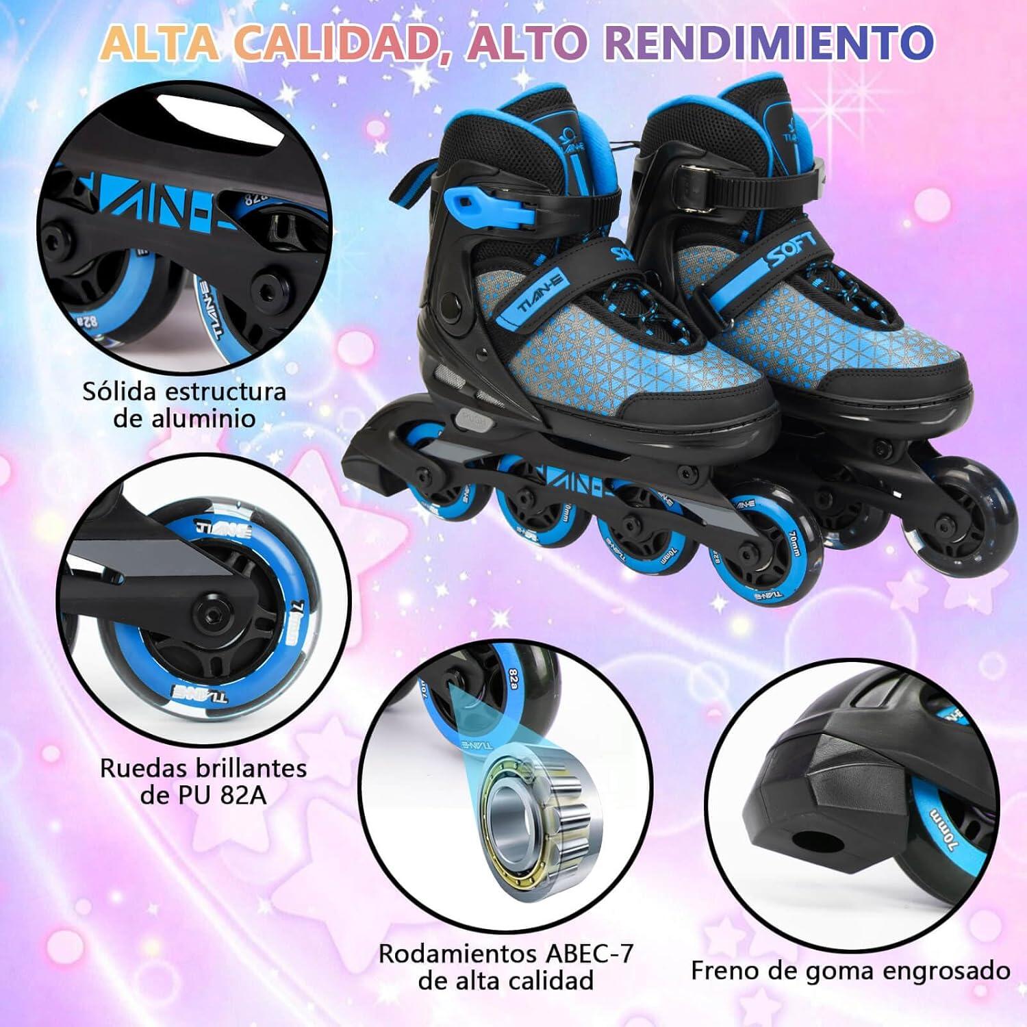 Patines Línea Niños y Adolescentes Ruedas Luminosas Color Azul 3/7