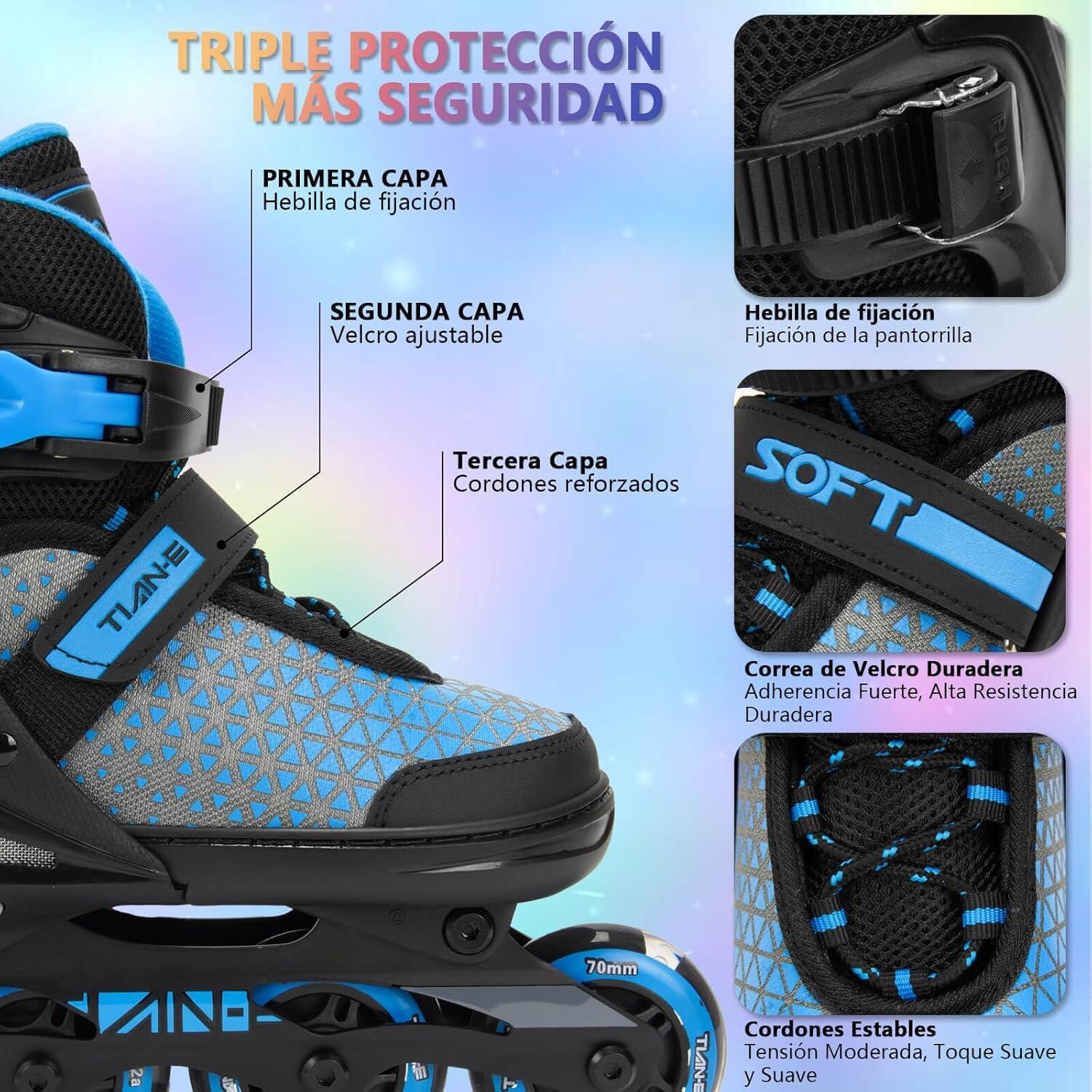 Patines Línea Niños y Adolescentes Ruedas Luminosas Color Azul 2/7