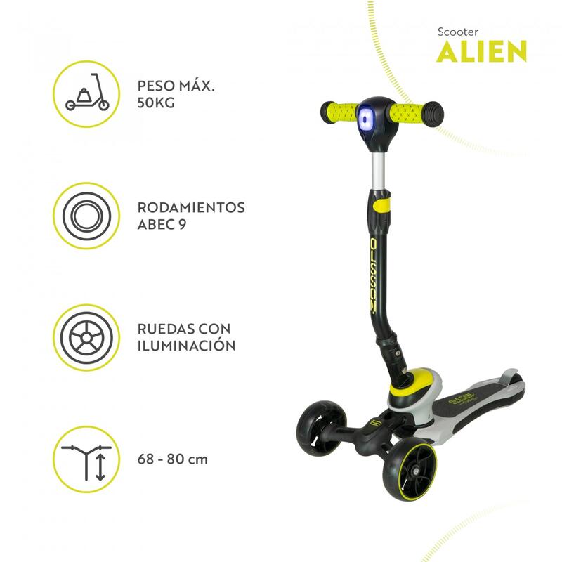 PATINETE ALIEN. Rodamiento ABEC 9, Manillar regulable 68-82cm, plegable