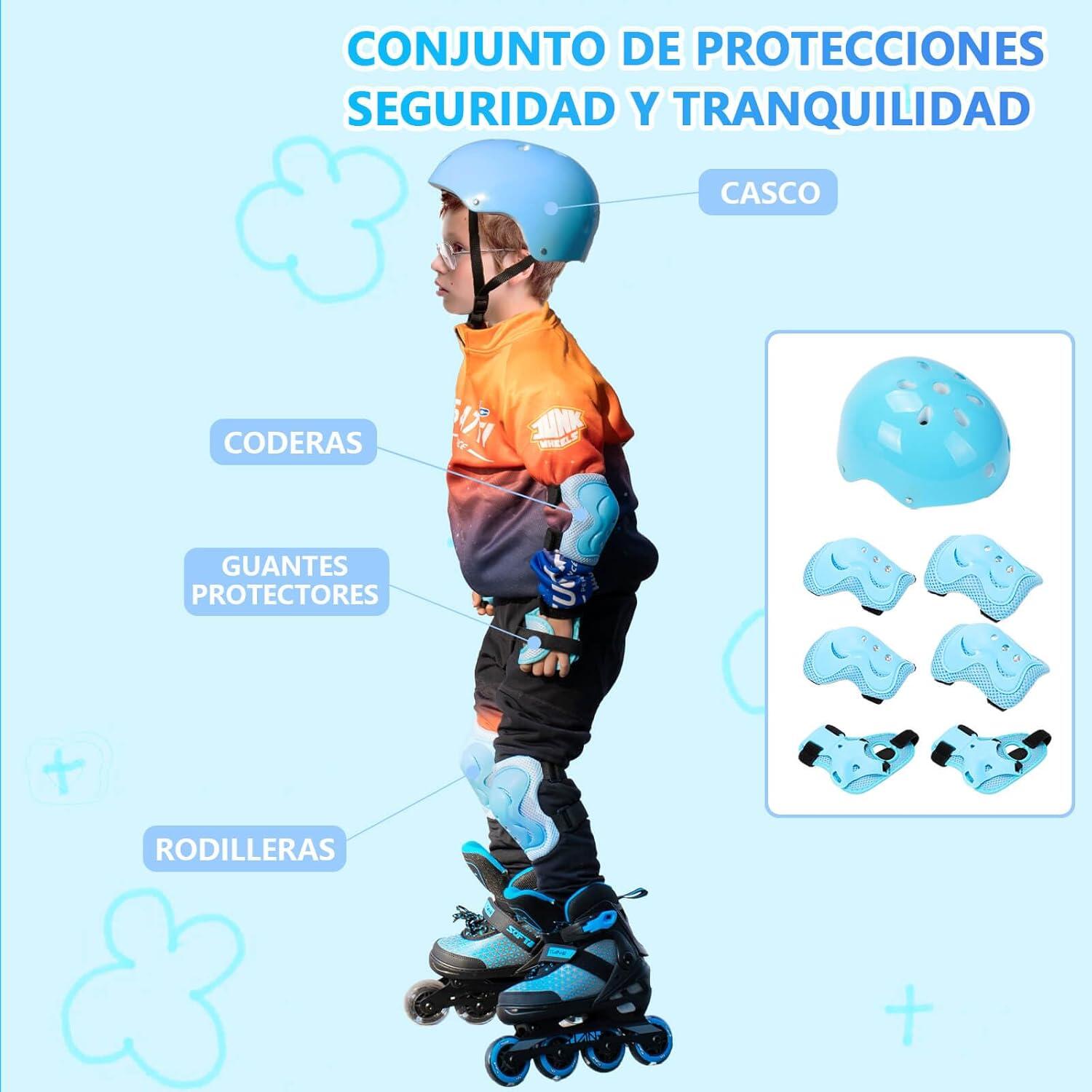Patines Línea Niños y Adolescentes Ruedas Luminosas Color Azul 5/7