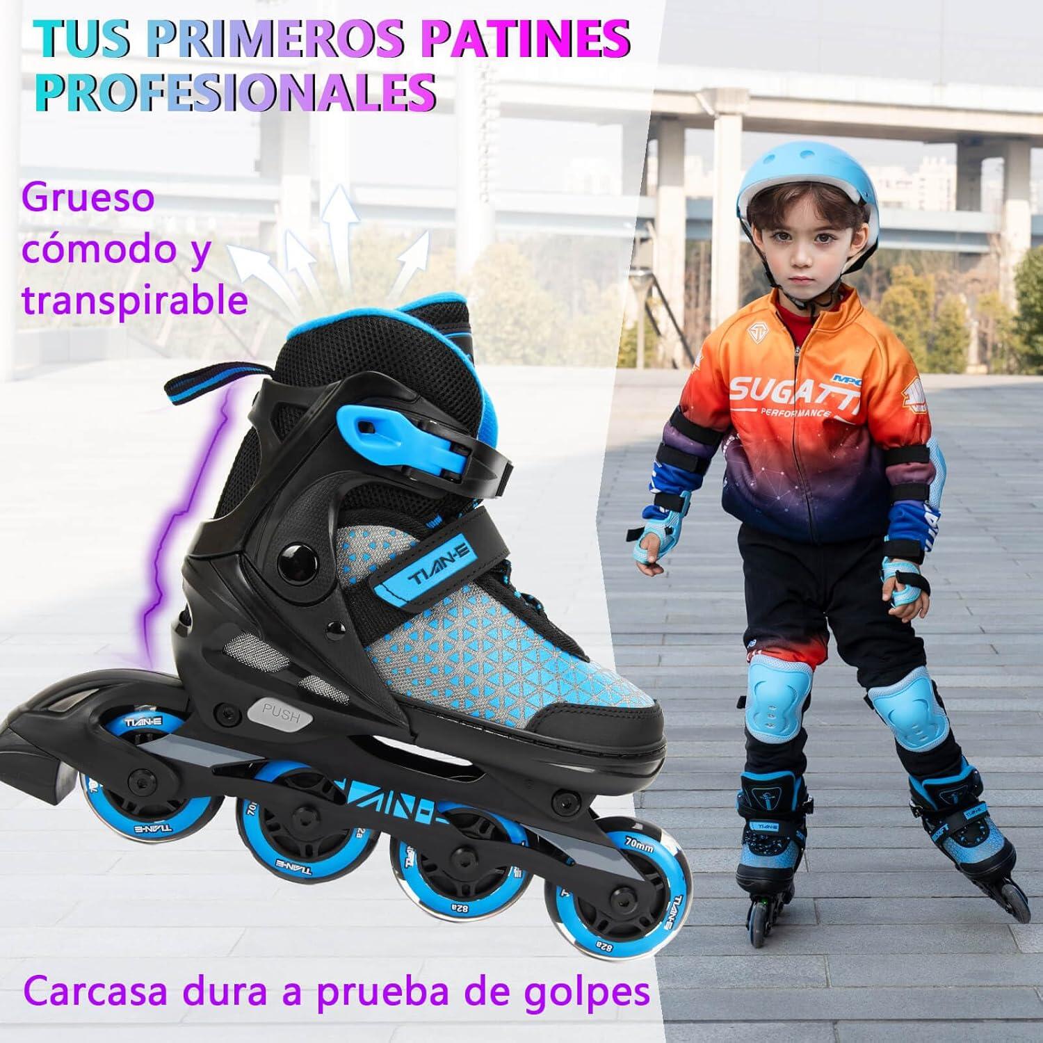 Patines Línea Niños y Adolescentes Ruedas Luminosas Color Azul 4/7