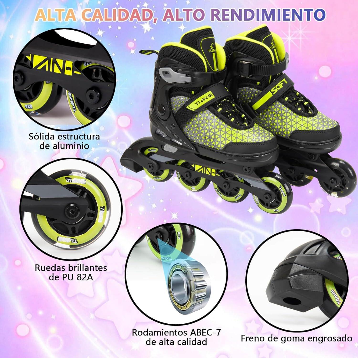 Patines Línea Niños y Adolescentes Ruedas Luminosas Color Amarillo 3/6