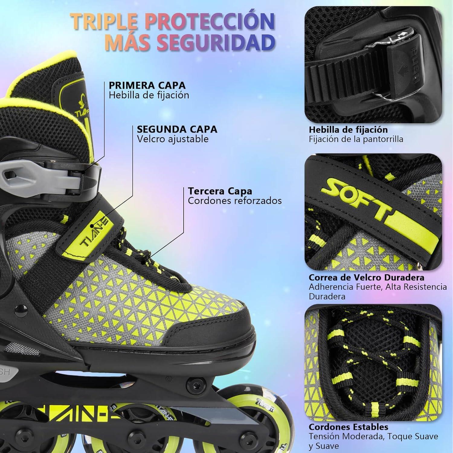 Patines Línea Niños y Adolescentes Ruedas Luminosas Color Amarillo 2/6