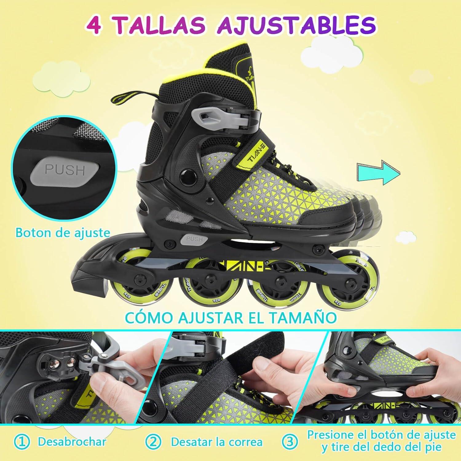 Patines Línea Niños y Adolescentes Ruedas Luminosas Color Amarillo 5/6