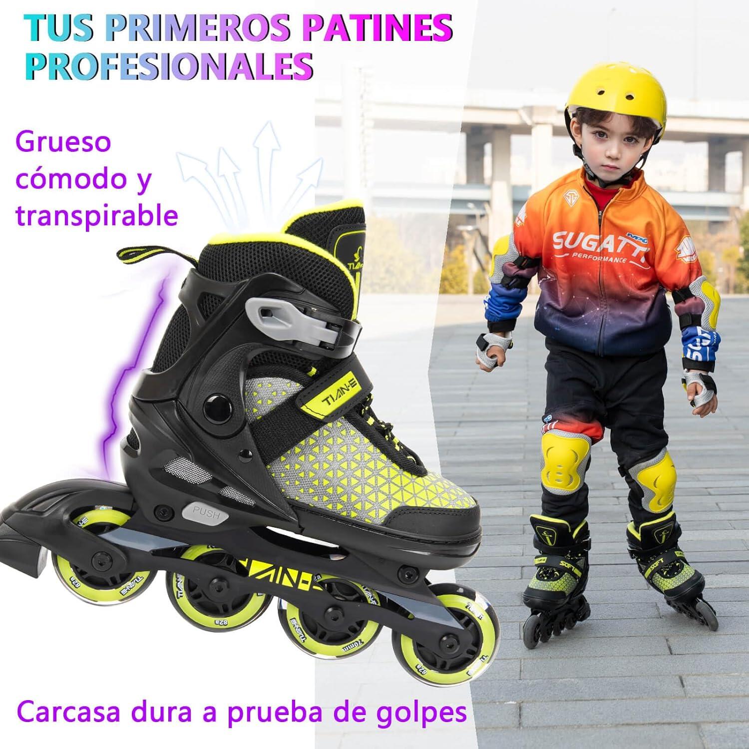 Patines Línea Niños y Adolescentes Ruedas Luminosas Color Amarillo 4/6