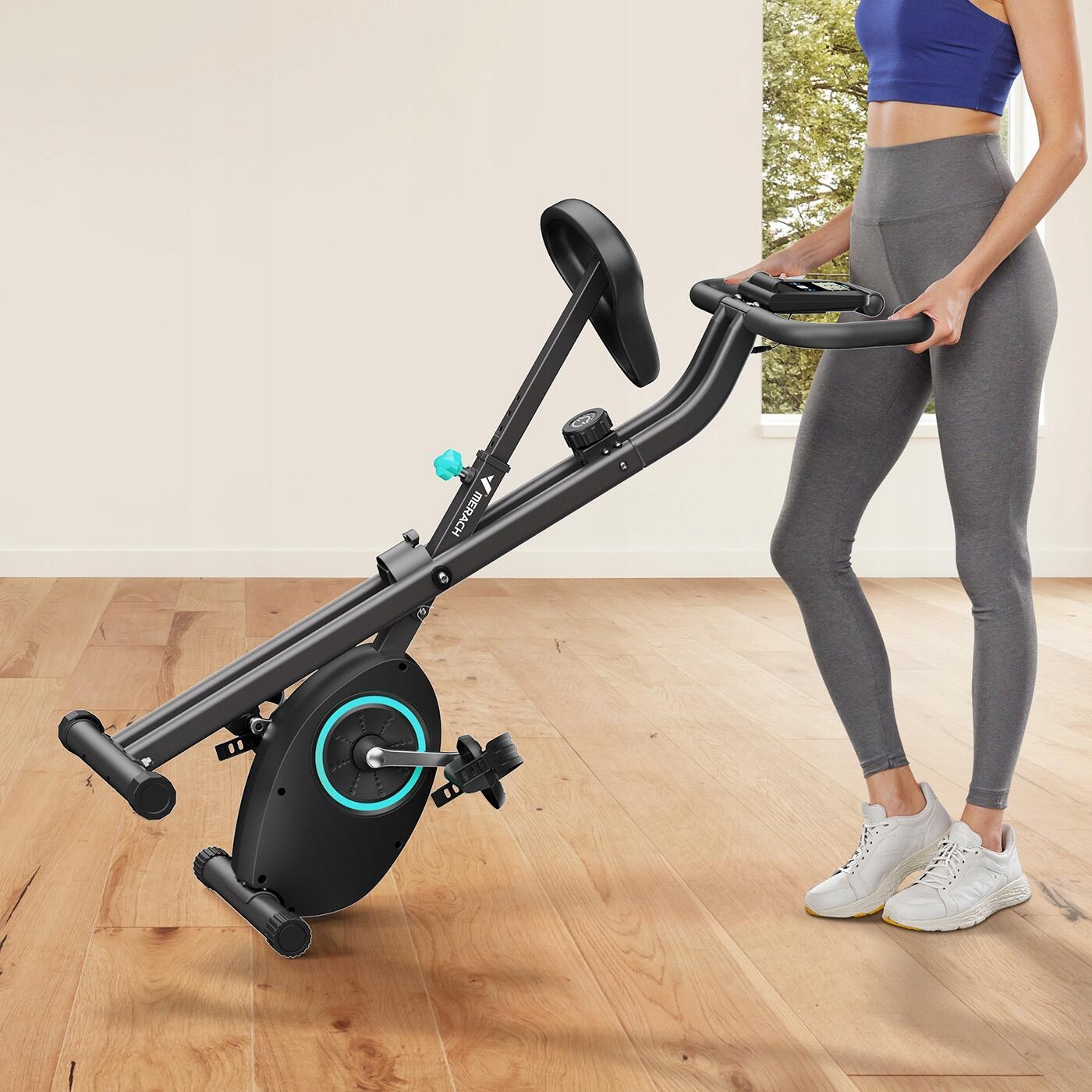MERACH Vélo D'Appartement Pliable – Résistance Magnétique 16 Niveaux, LCD, Siège Réglable, 136 Kg Max