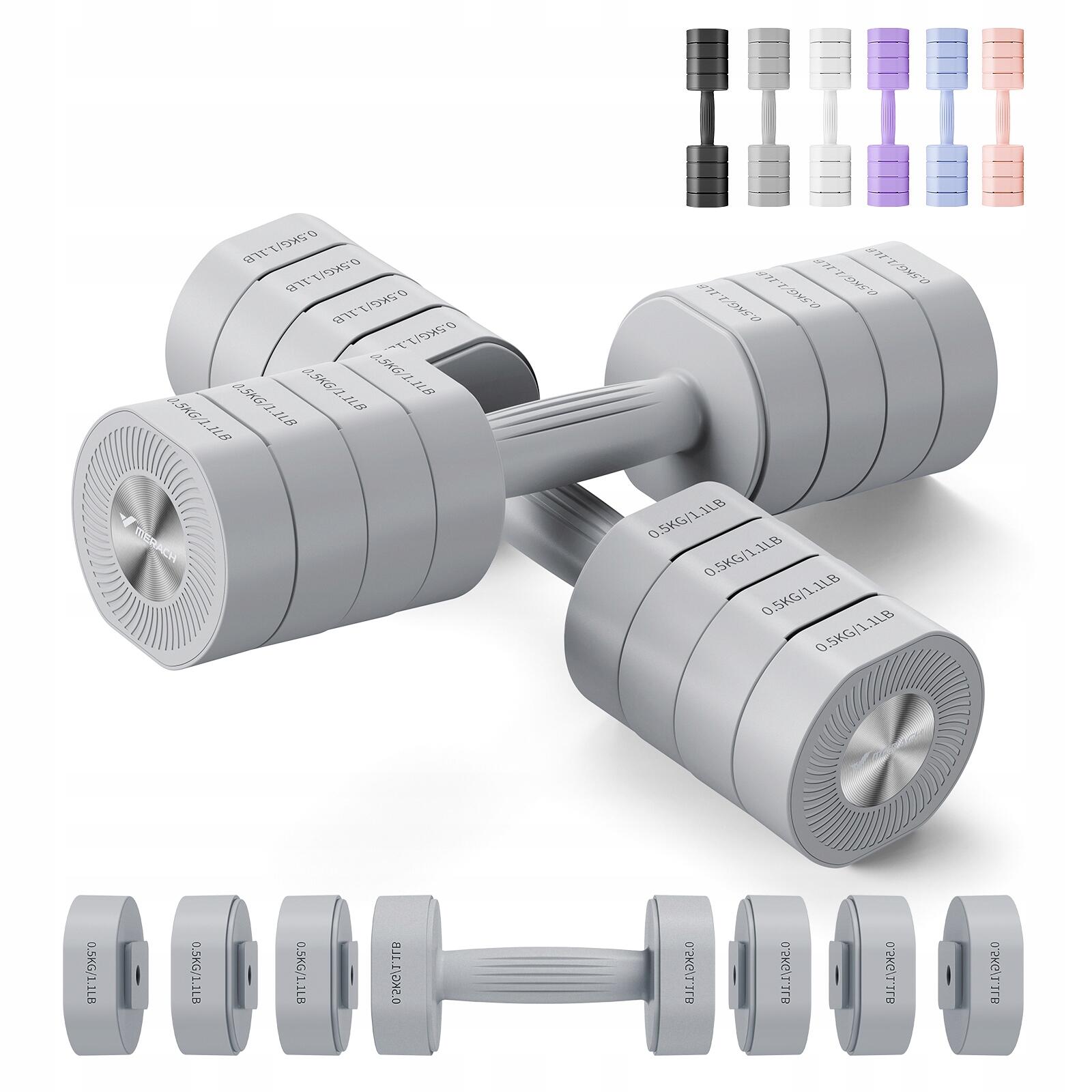 Verstellbare 4-in-1 Kurzhanteln 2er-Set 1–8 kg, Stahl und ABS, grau 3/7